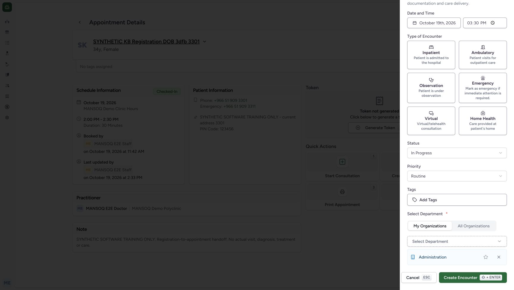 Review the automatic department and cancel the unsaved form. Genuine synthetic Doctor workflow.