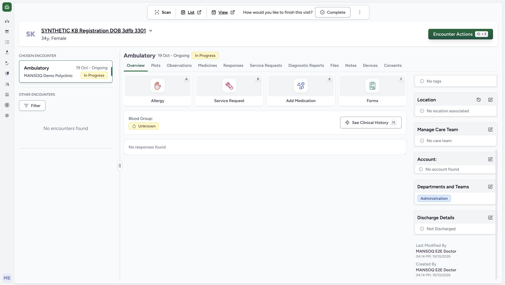 Saved department and Doctor attribution. Genuine synthetic Doctor workflow.