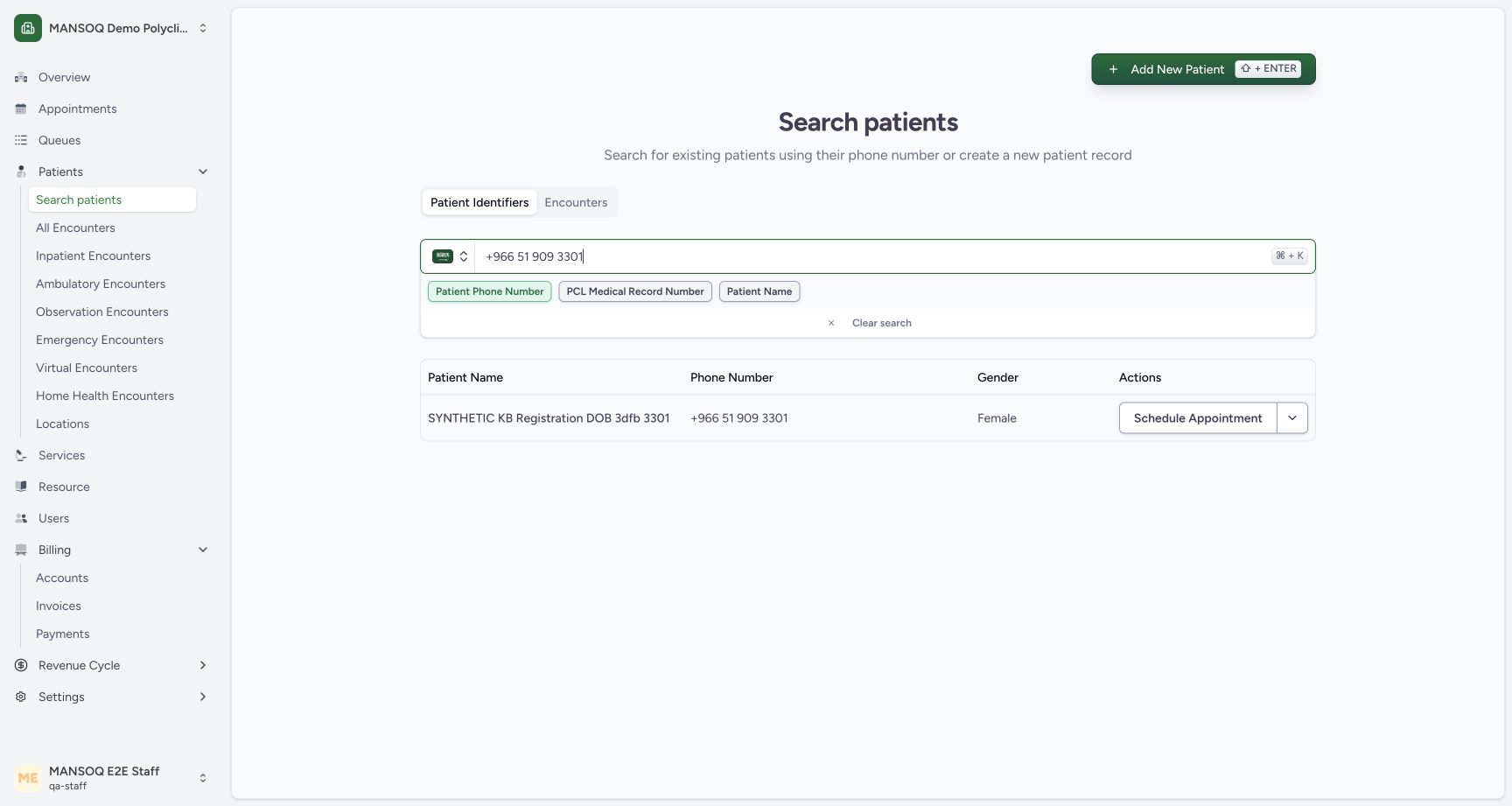 Existing-record choice returns to matching search. Actual synthetic Staff lesson.