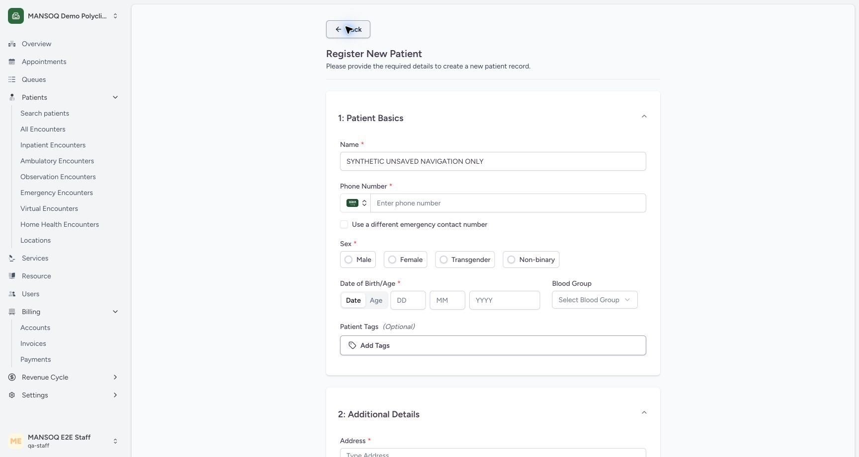Cancel keeps the unsaved registration draft. Actual synthetic Staff lesson.