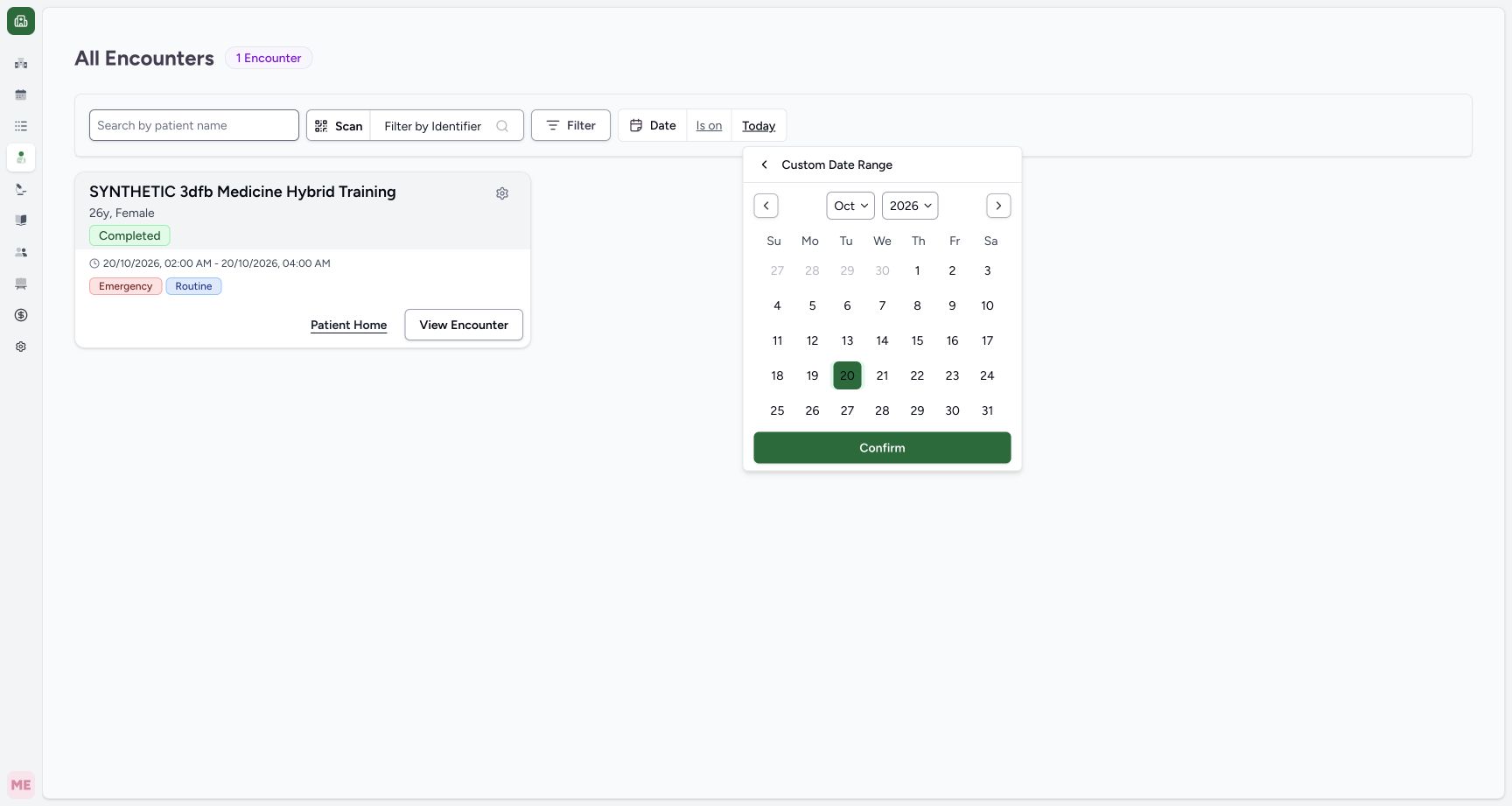 Date range calendar in the fictional Allergy software exercise