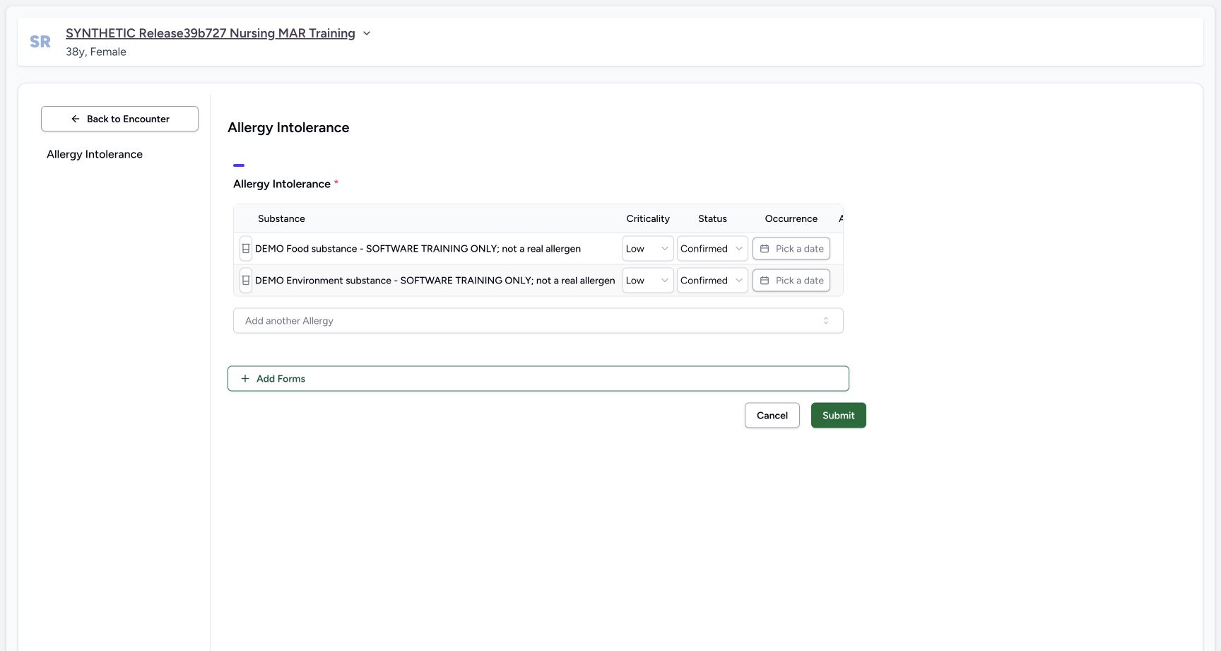 Two rows after local remove in the fictional Allergy software exercise