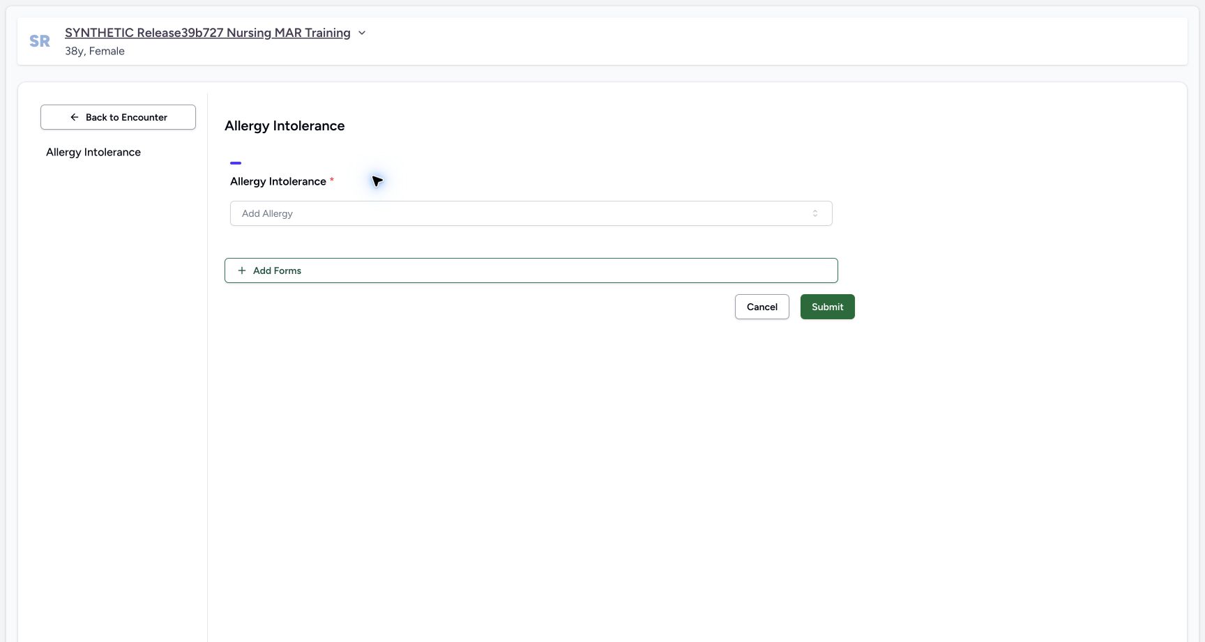 Empty form after cancel and reopen in the fictional Allergy software exercise