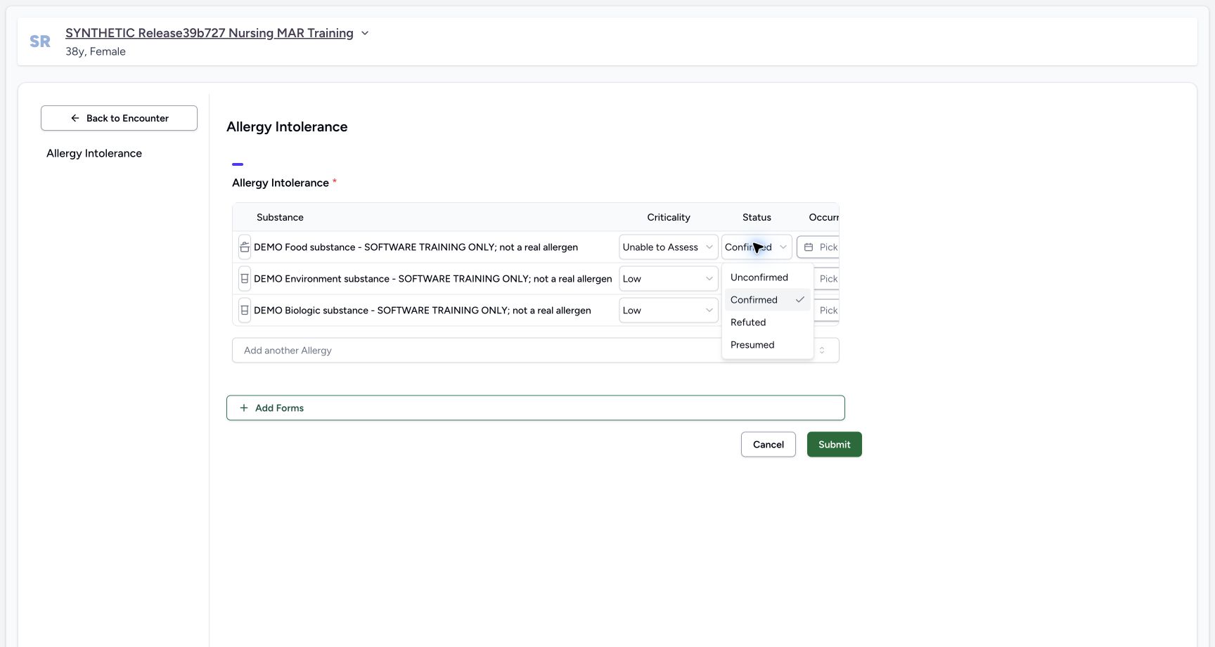 Verification options in the fictional Allergy software exercise