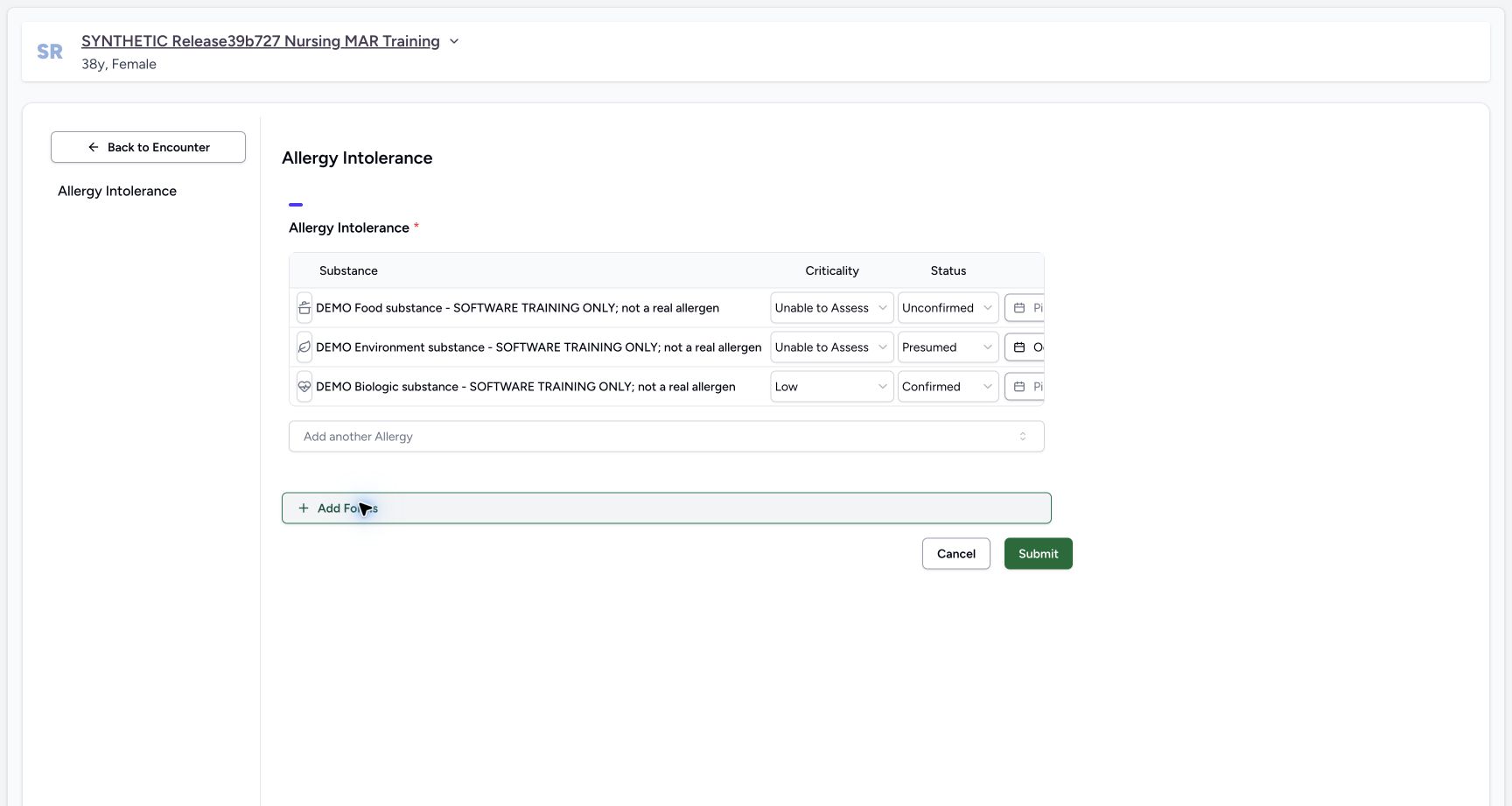 Biologic category set in the fictional Allergy software exercise