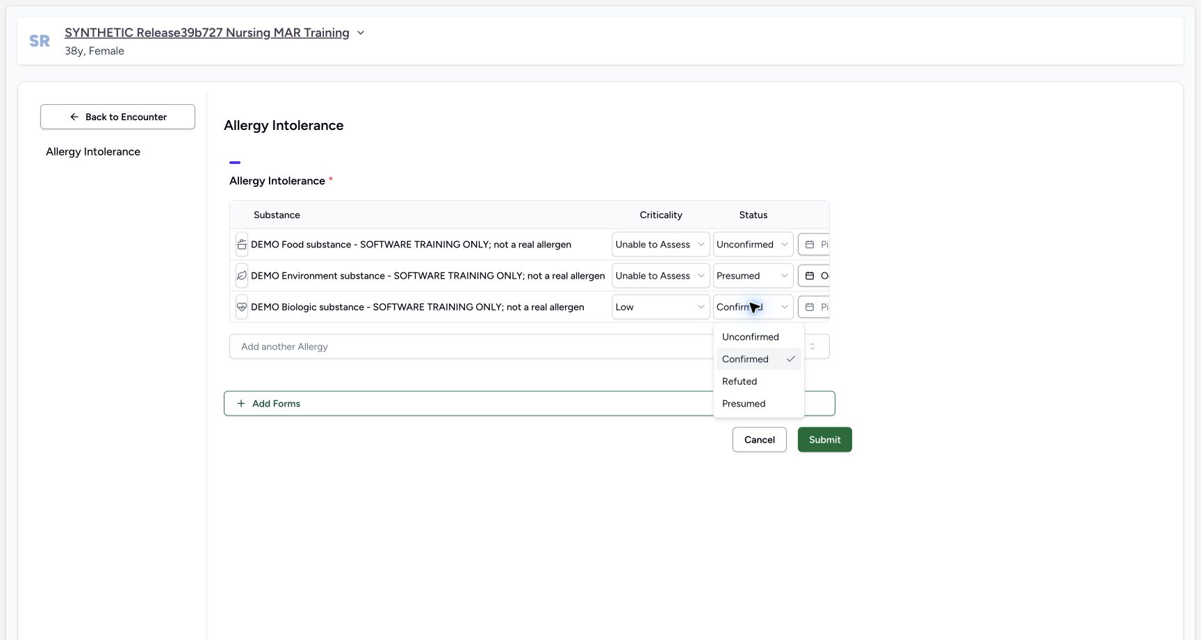 Biologic verification choice in the fictional Allergy software exercise