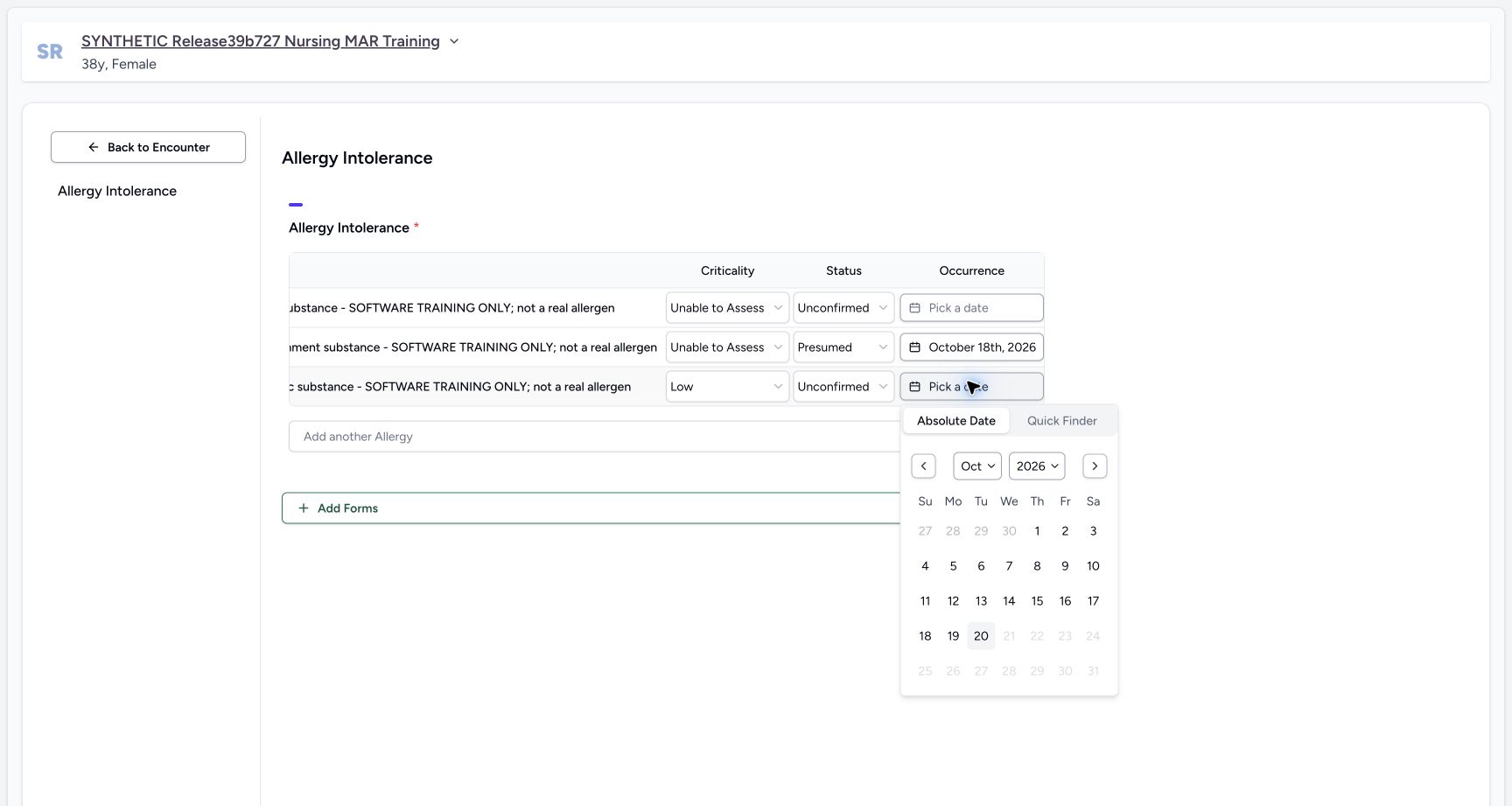 Biologic occurrence calendar in the fictional Allergy software exercise