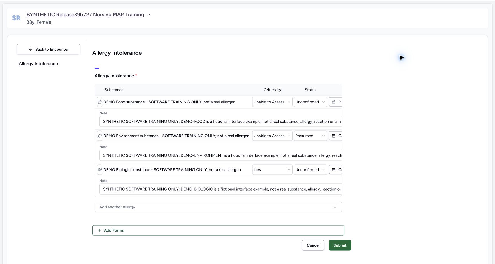 Create final left context in the fictional Allergy software exercise