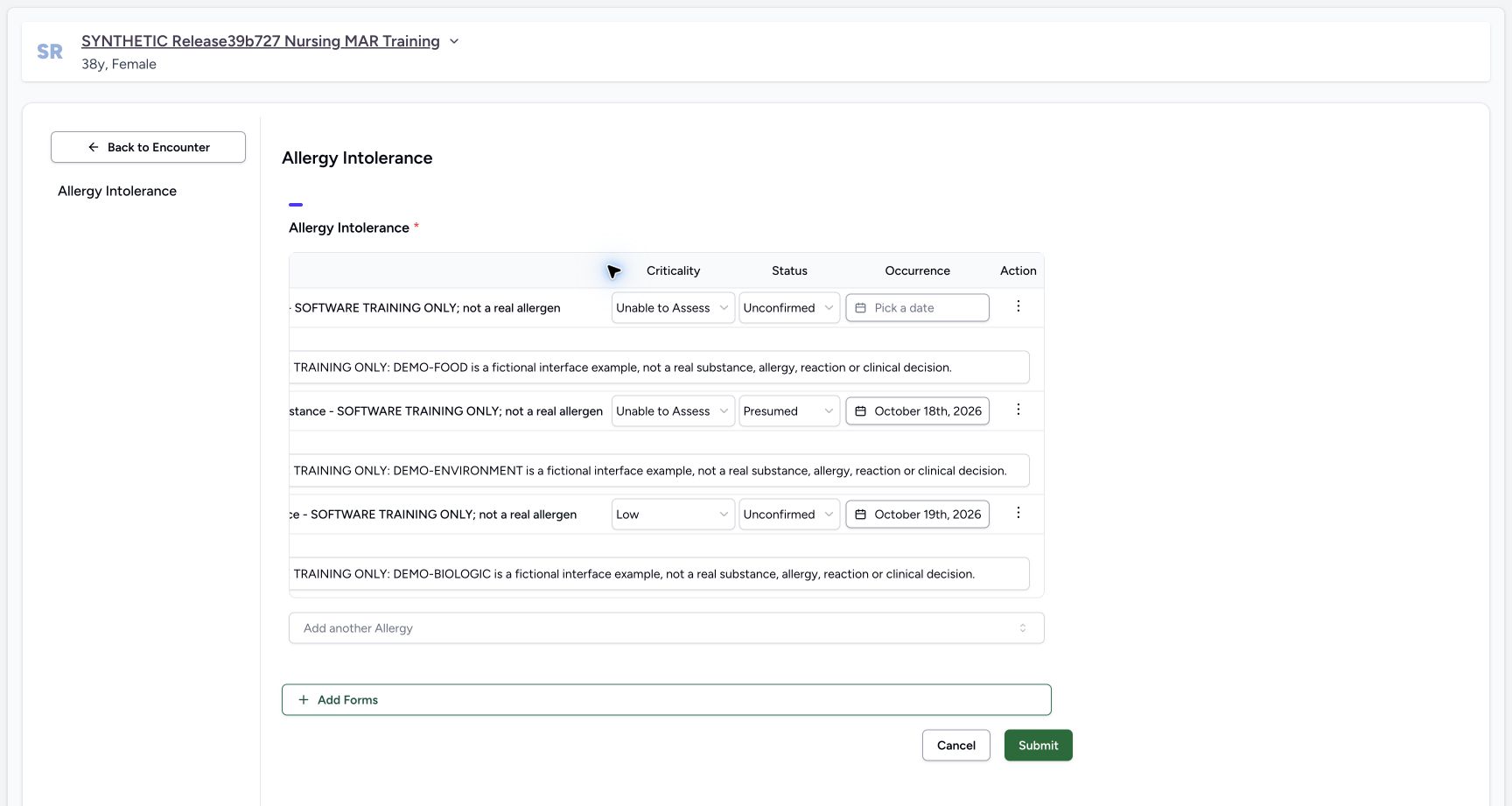 Create final right dates and submit in the fictional Allergy software exercise