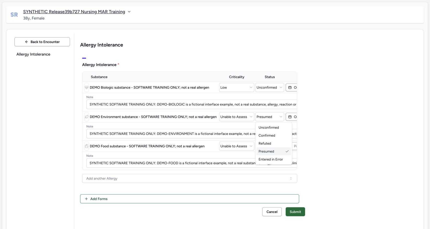 Doctor existing verification options in the fictional Allergy software exercise