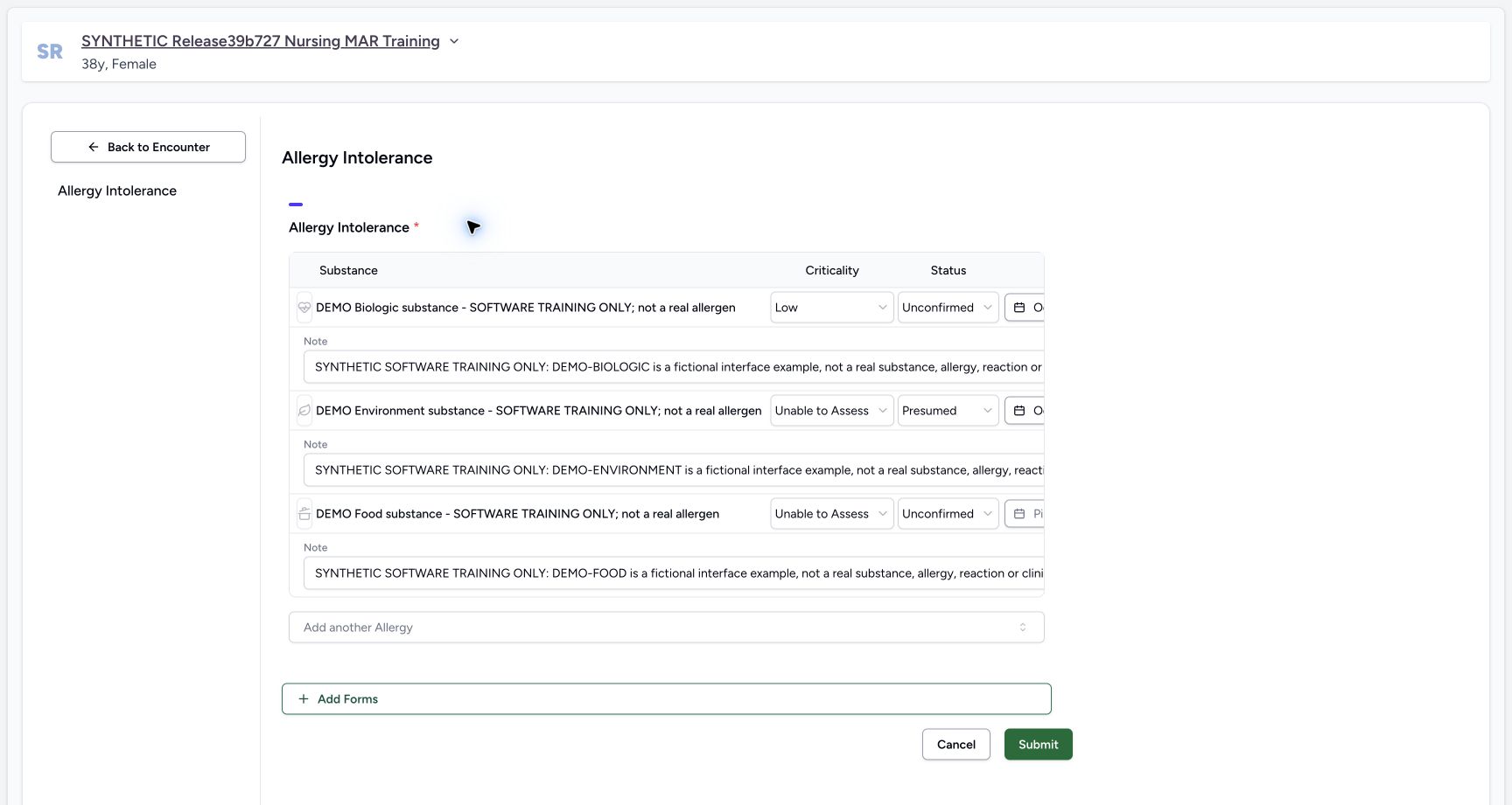 Doctor reopened original values in the fictional Allergy software exercise