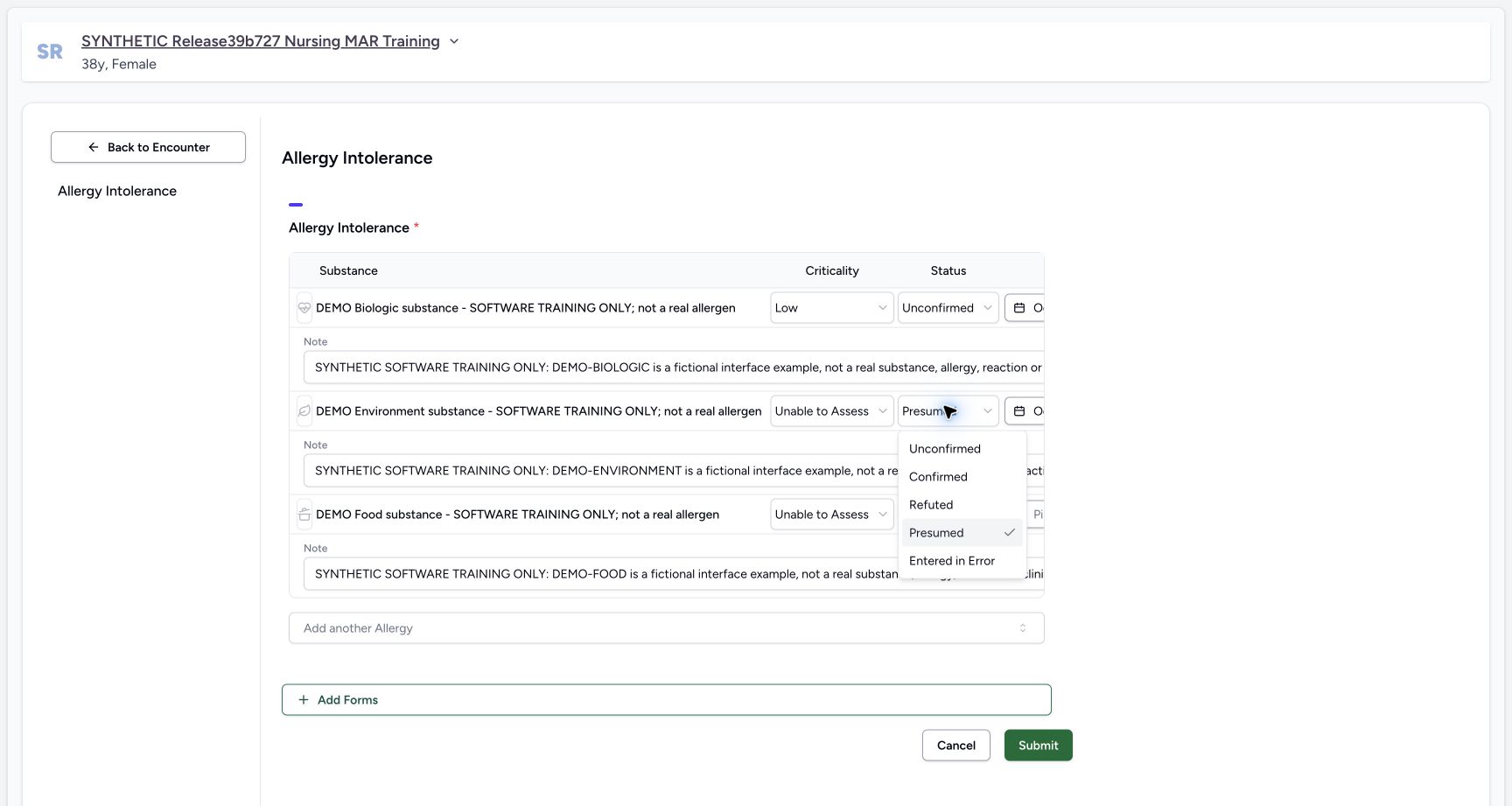 Doctor update verification choice in the fictional Allergy software exercise
