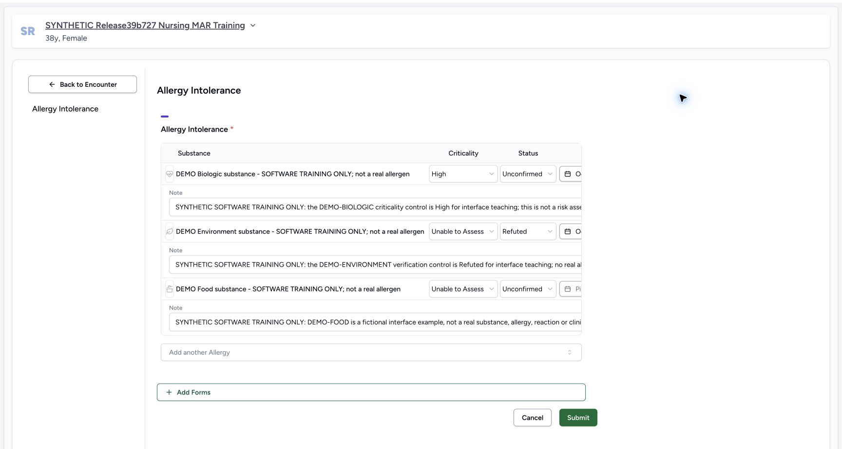 Doctor update final left context in the fictional Allergy software exercise