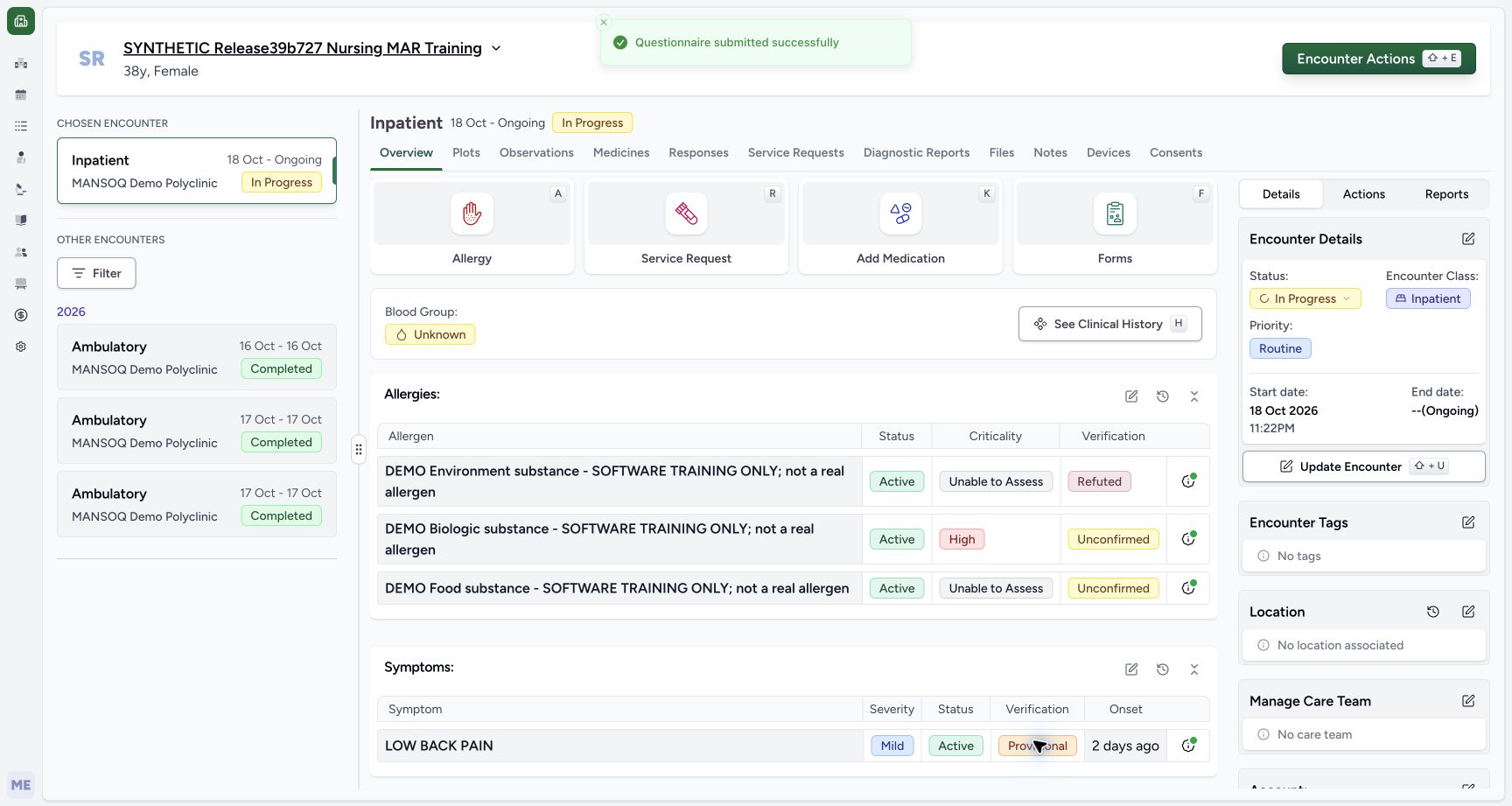 Doctor update success overview in the fictional Allergy software exercise