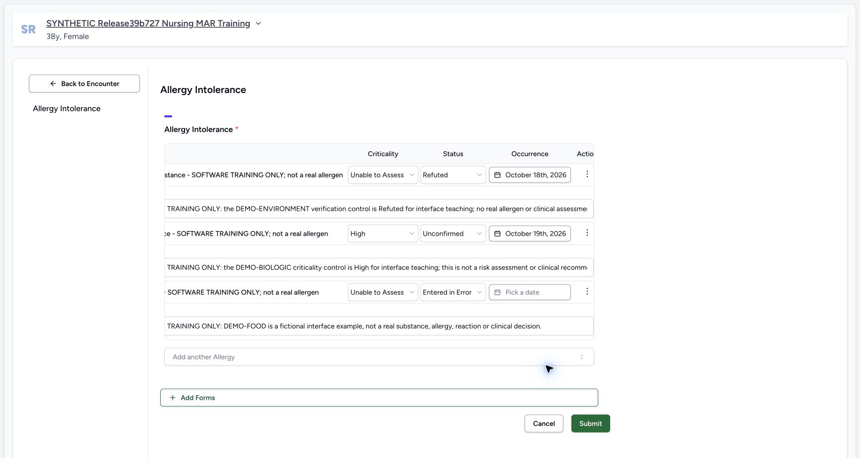 Doctor unsaved entered in error preview in the fictional Allergy software exercise