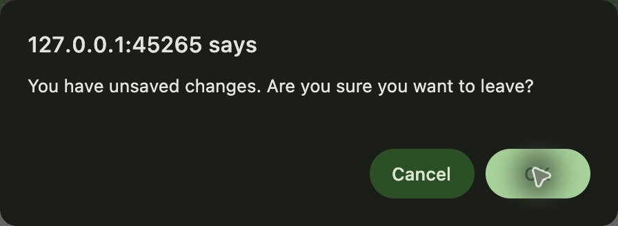 macOS unsaved changes confirmation with pointer over OK in the fictional Allergy software exercise