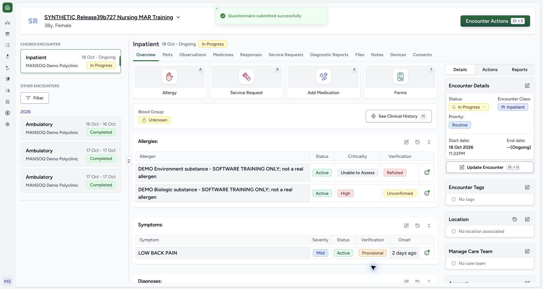 Doctor error saved success in the fictional Allergy software exercise