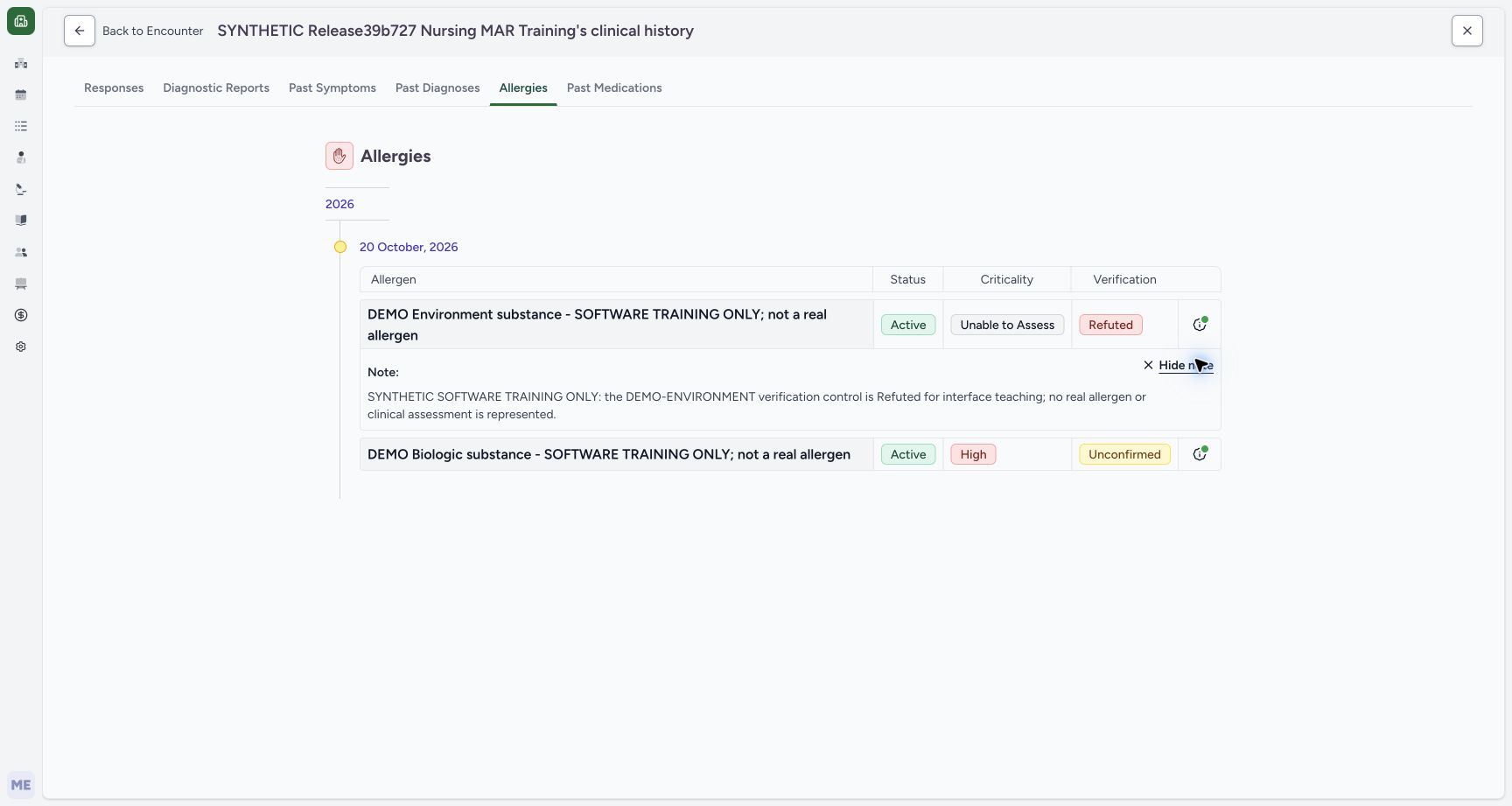 Final history note expanded in the fictional Allergy software exercise