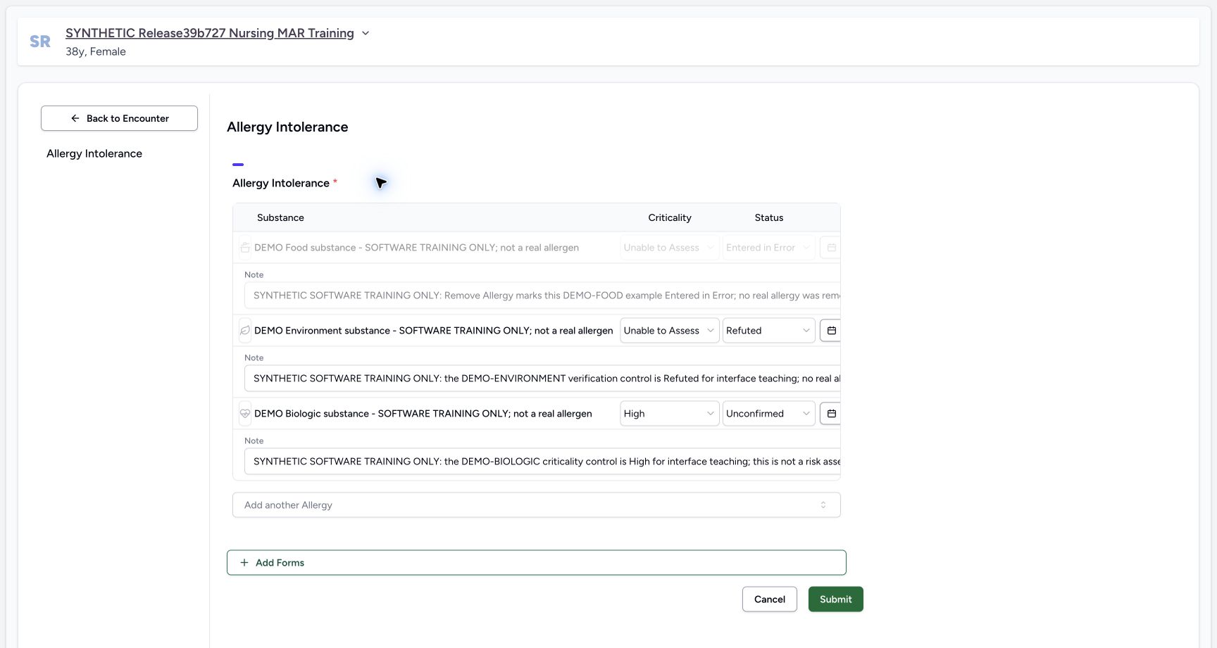 Doctor final retained error disabled left in the fictional Allergy software exercise