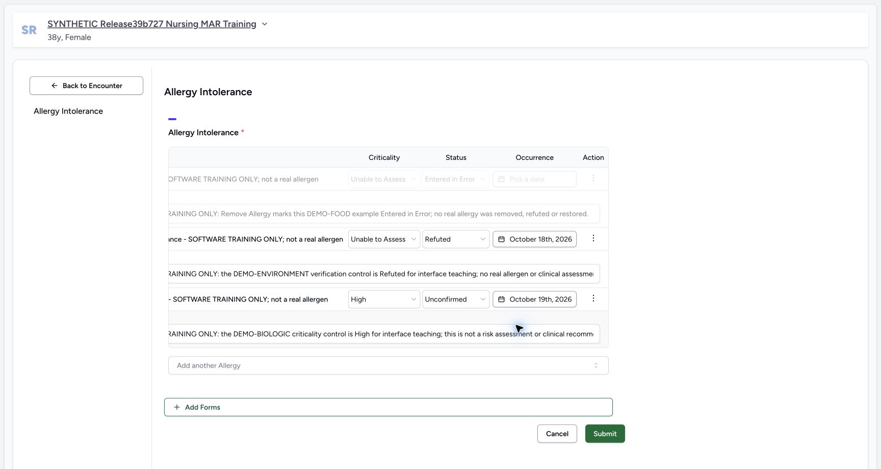 Doctor final retained error disabled right in the fictional Allergy software exercise