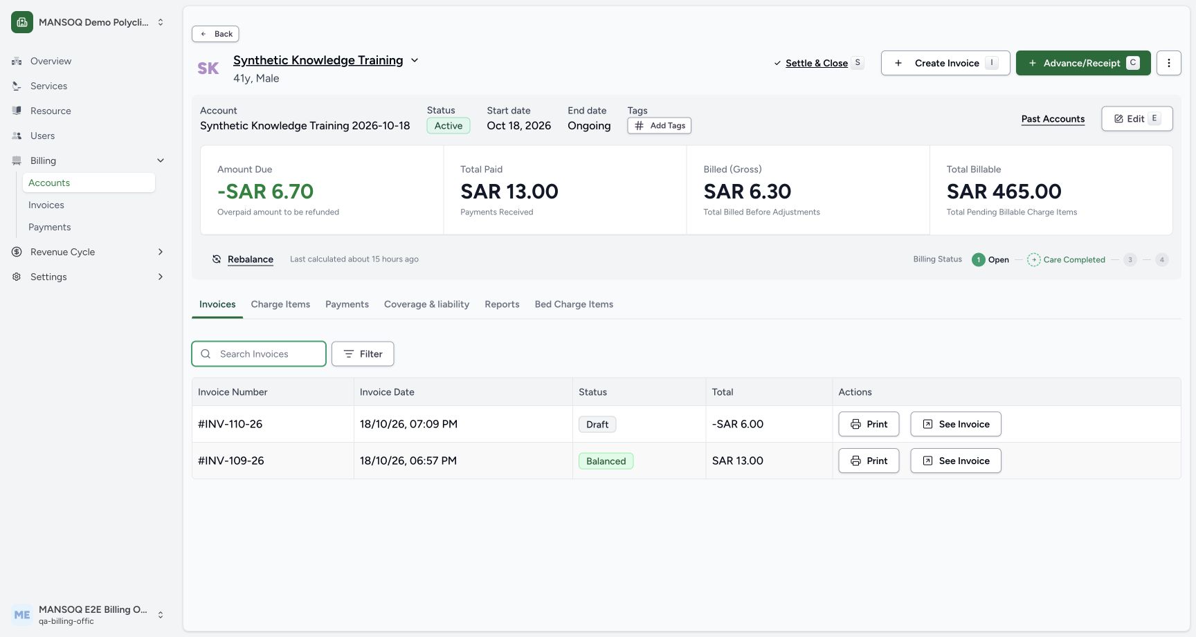 Return to all invoices in this account. Actual synthetic Billing Officer desktop lesson.