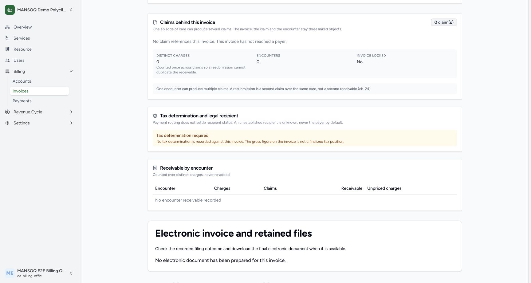 Distinguish balance, tax determination and electronic filing. Actual synthetic Billing Officer desktop lesson.