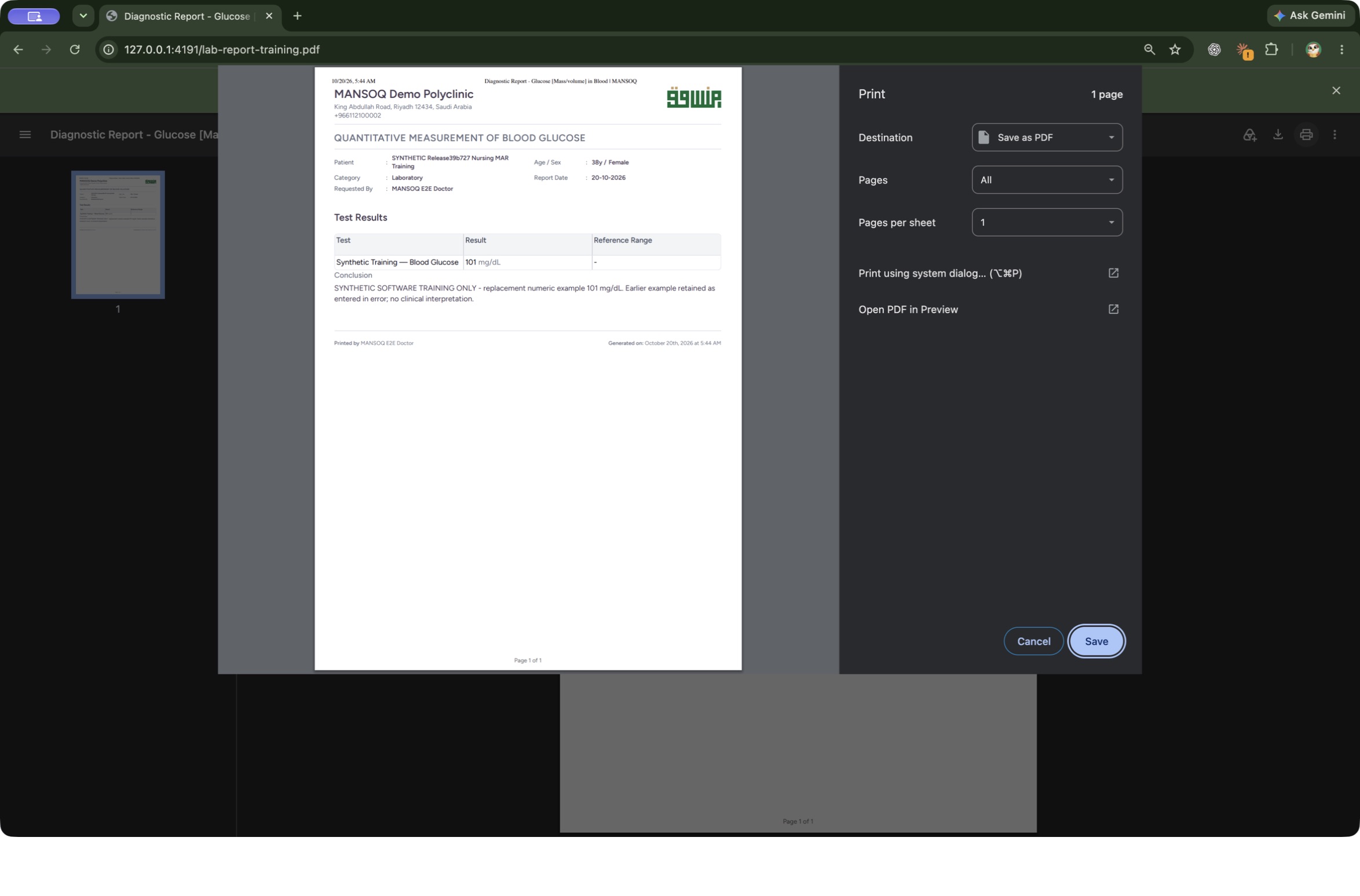 Google Chrome Print preview: Print using system dialog…; Destination; All Pages; Cancel