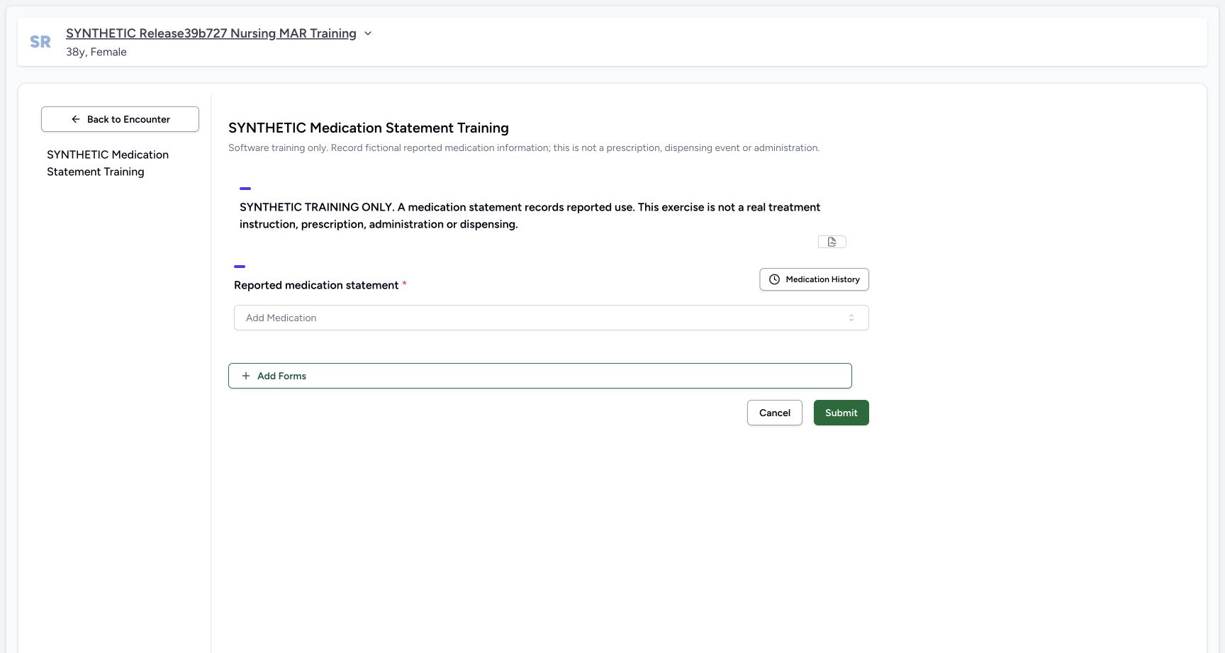 Empty statement before history in a fictional software training example