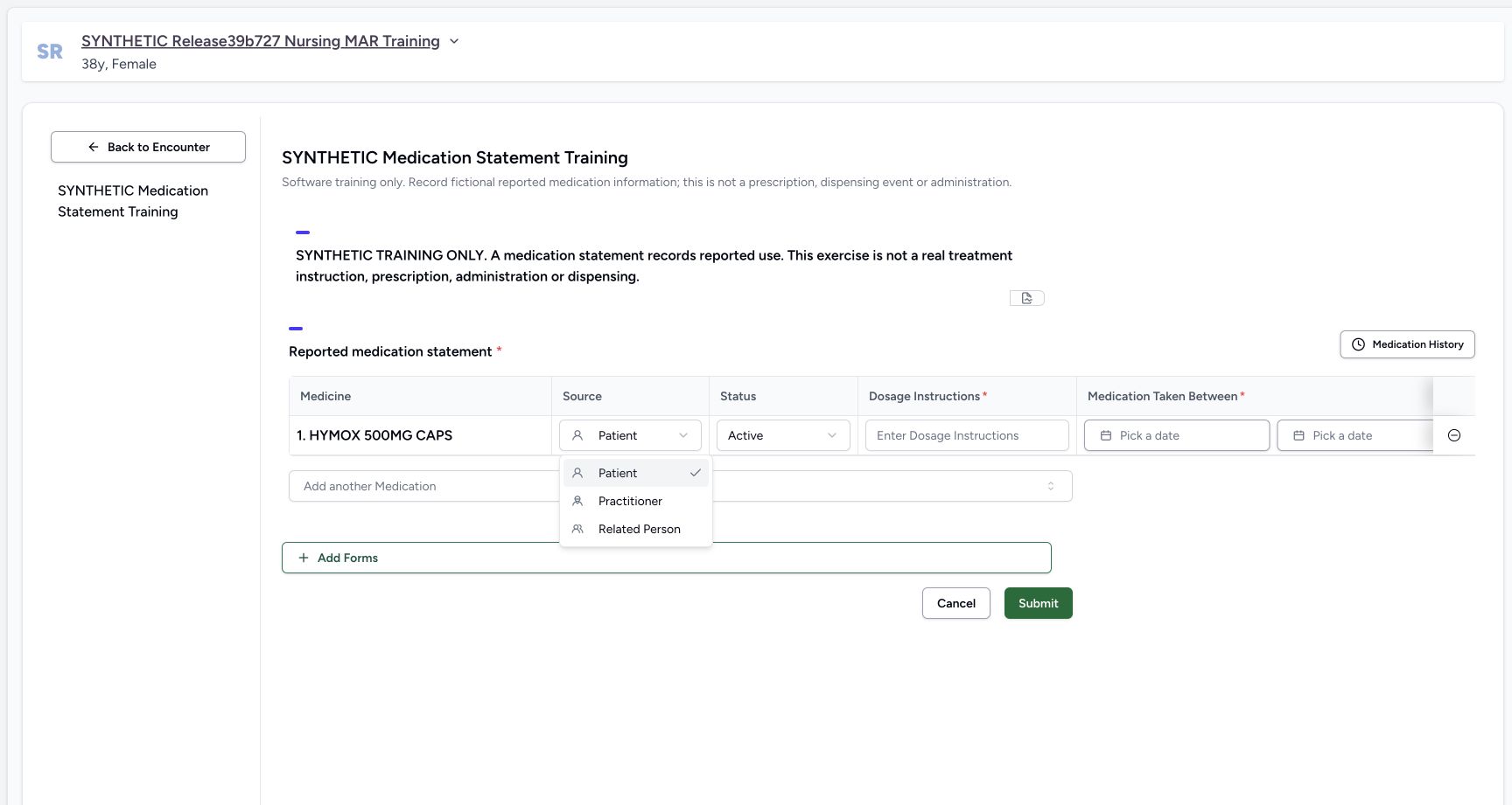 Information source options in a fictional software training example