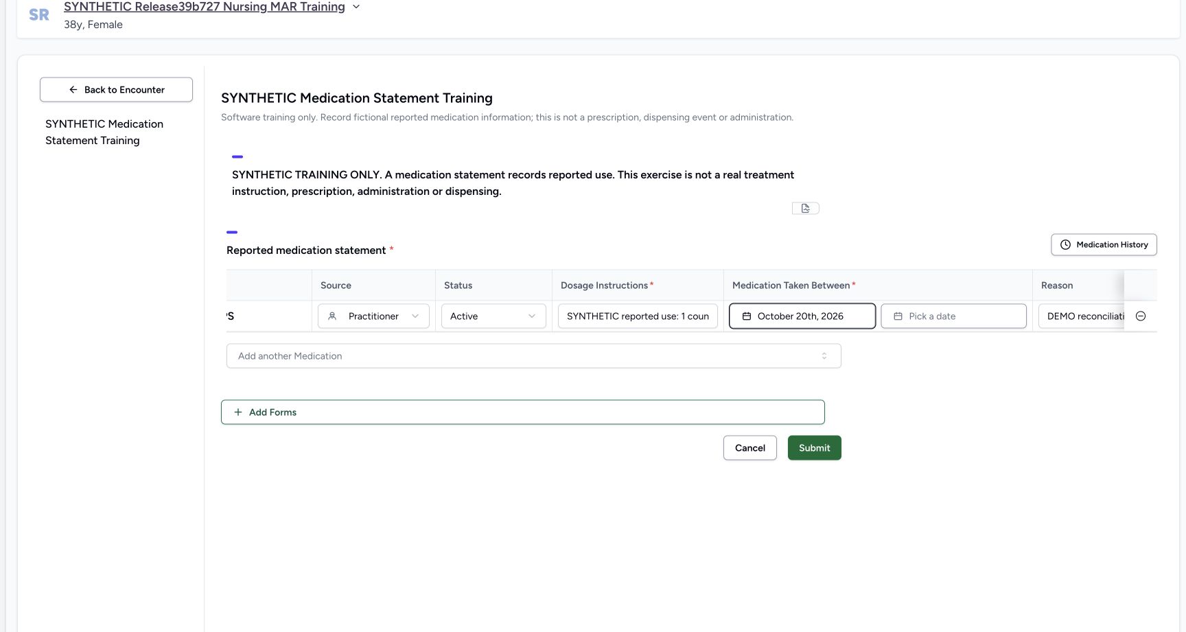 Start selected end empty in a fictional software training example