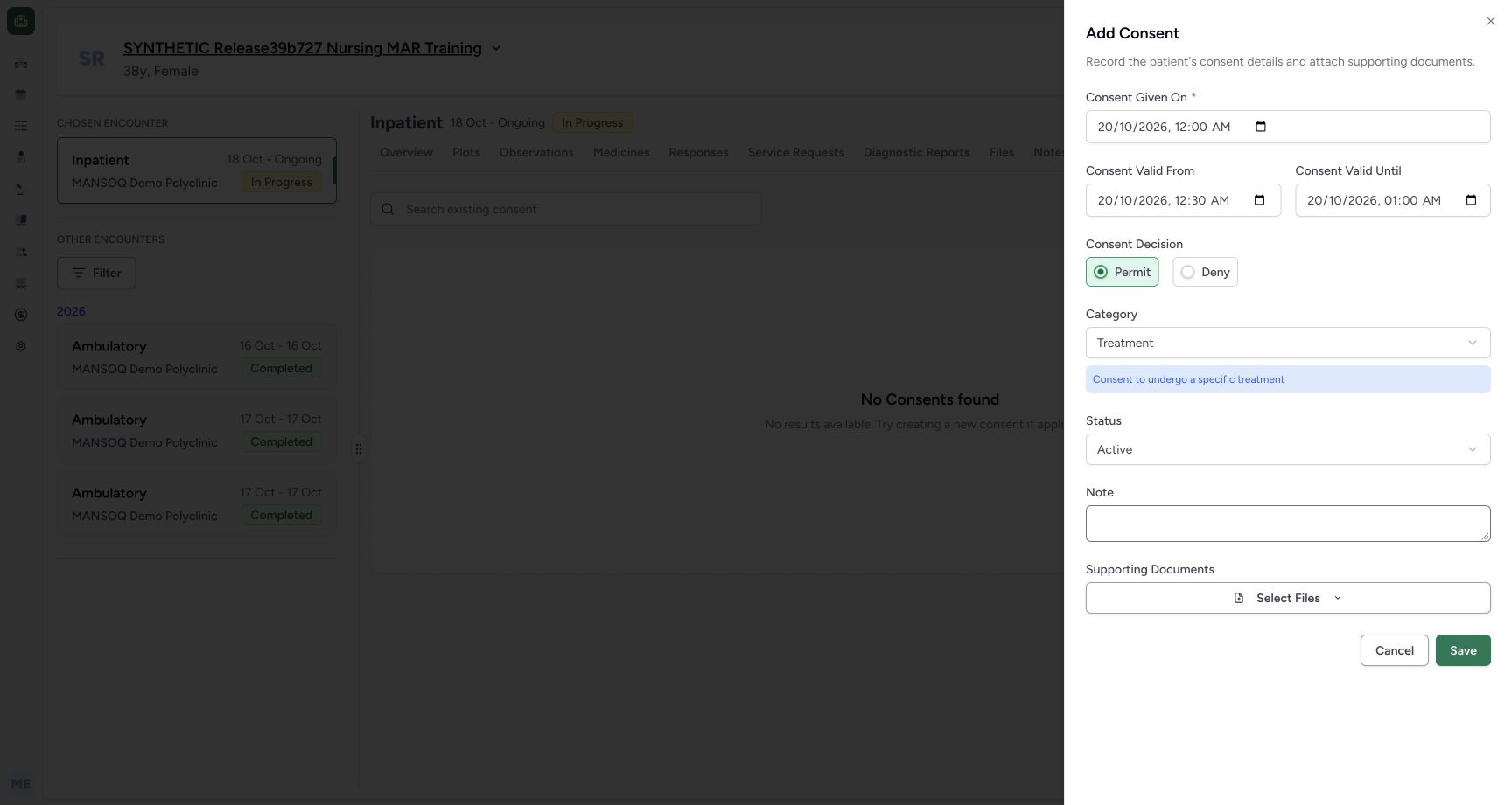 Unsaved decision permit selection on the explicitly fictional Consent metadata example