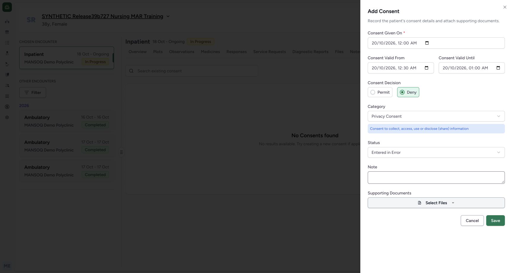 Unsaved status entered in error on the explicitly fictional Consent metadata example