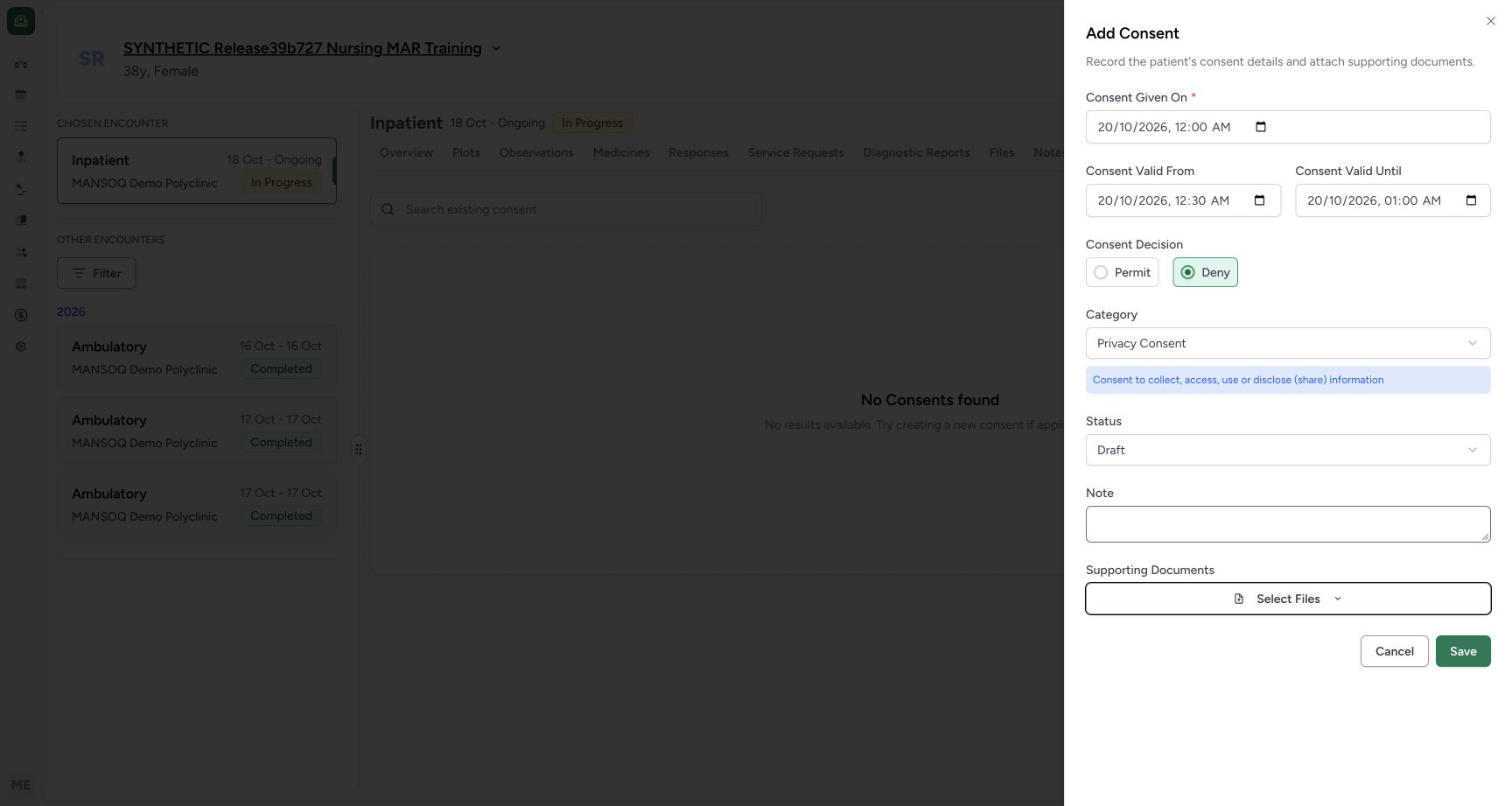Temporary note cleared after blur on the explicitly fictional Consent metadata example