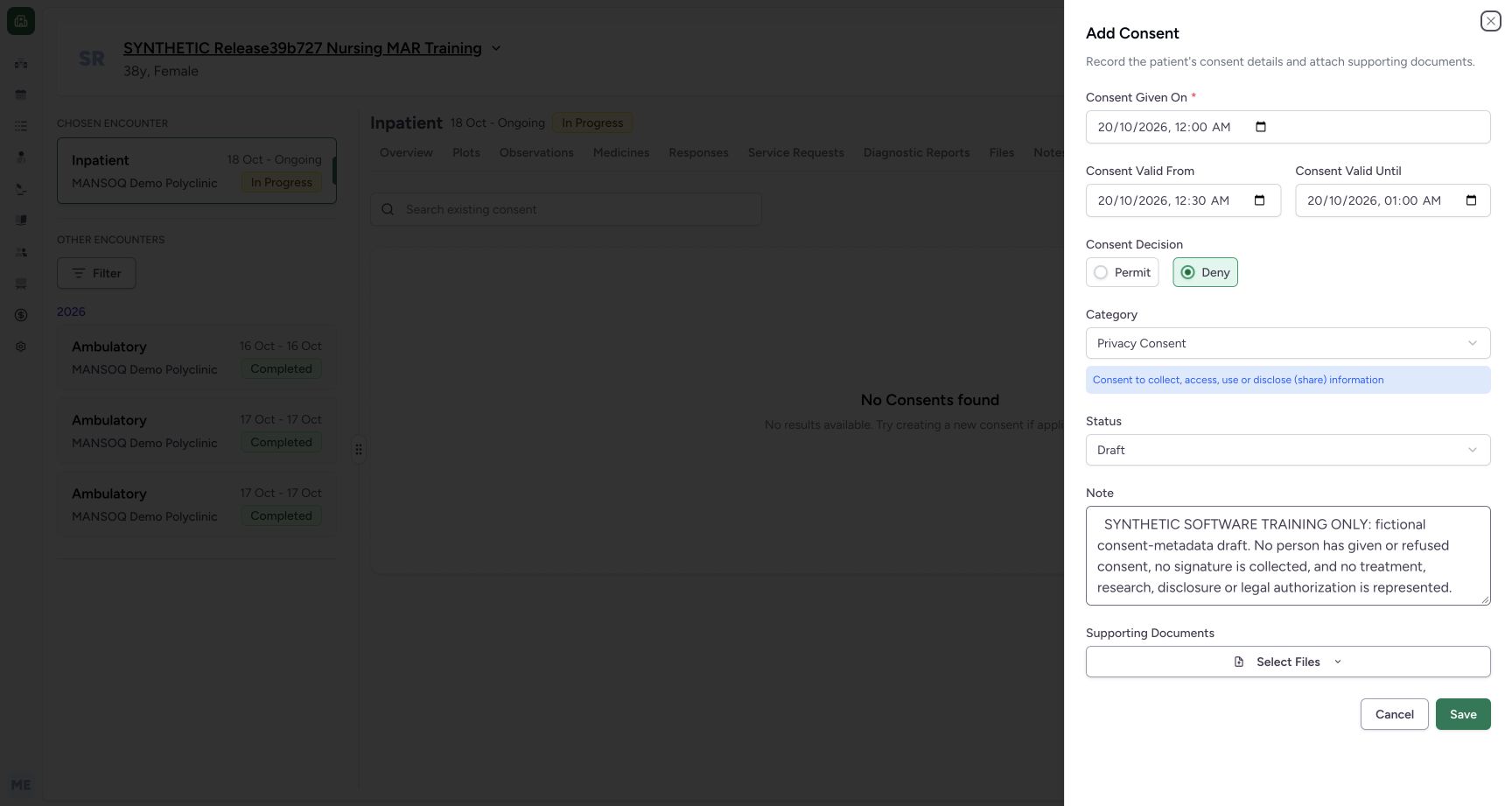 Approved exact draft immediately before one create on the explicitly fictional Consent metadata example