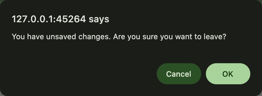 Native unsaved-changes confirmation after untouched update Cancel in the fictional Emergency encounter demonstration