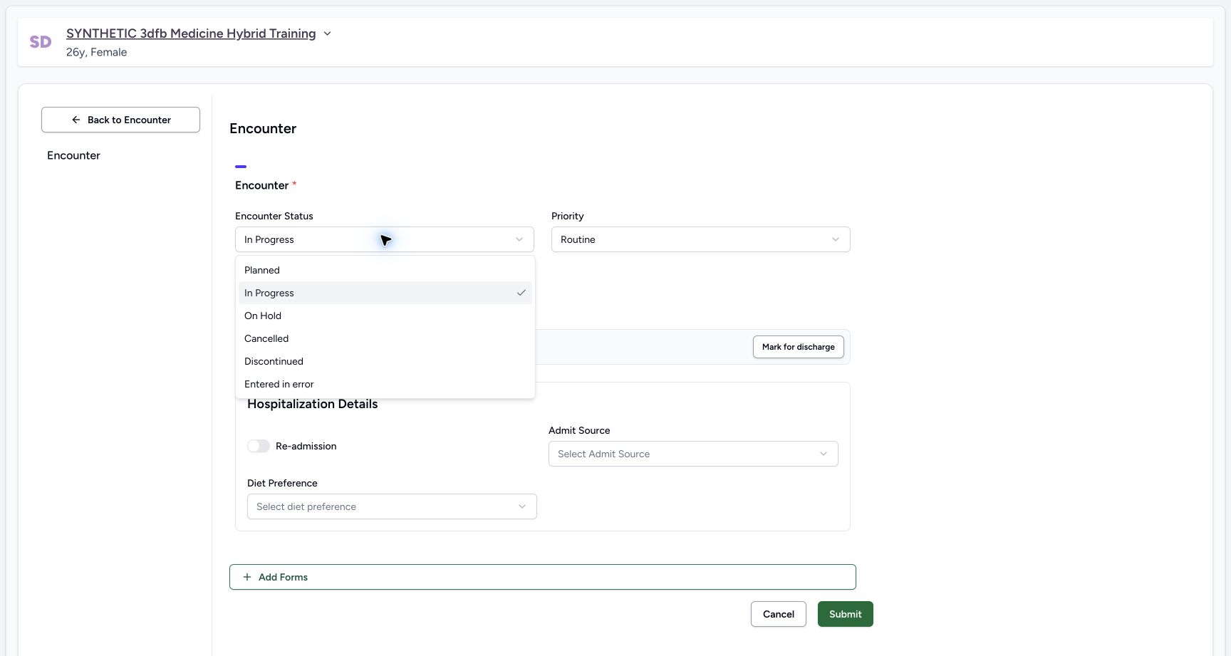 Own update six status options in the fictional Emergency encounter demonstration