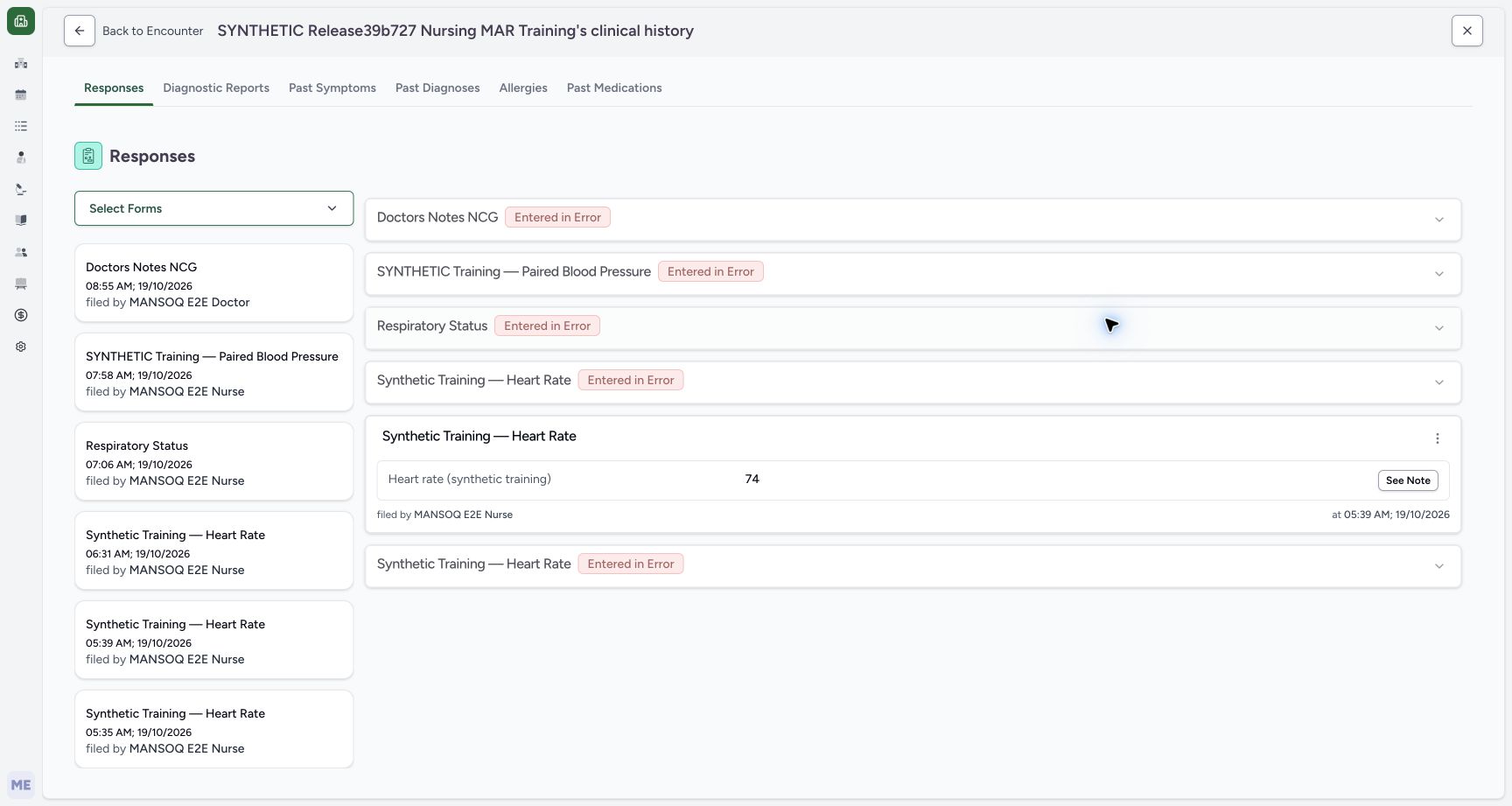 Clinical History navigation with Past Diagnoses in the synthetic Doctor diagnosis exercise