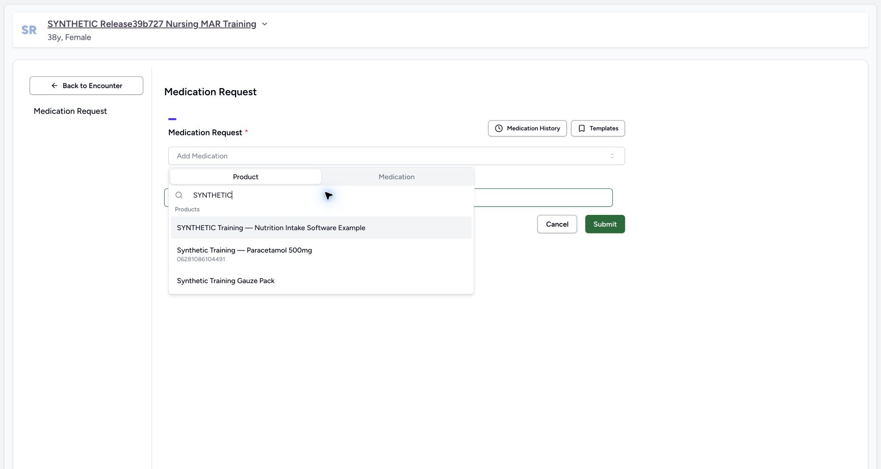 Synthetic product search in a fictional software training example