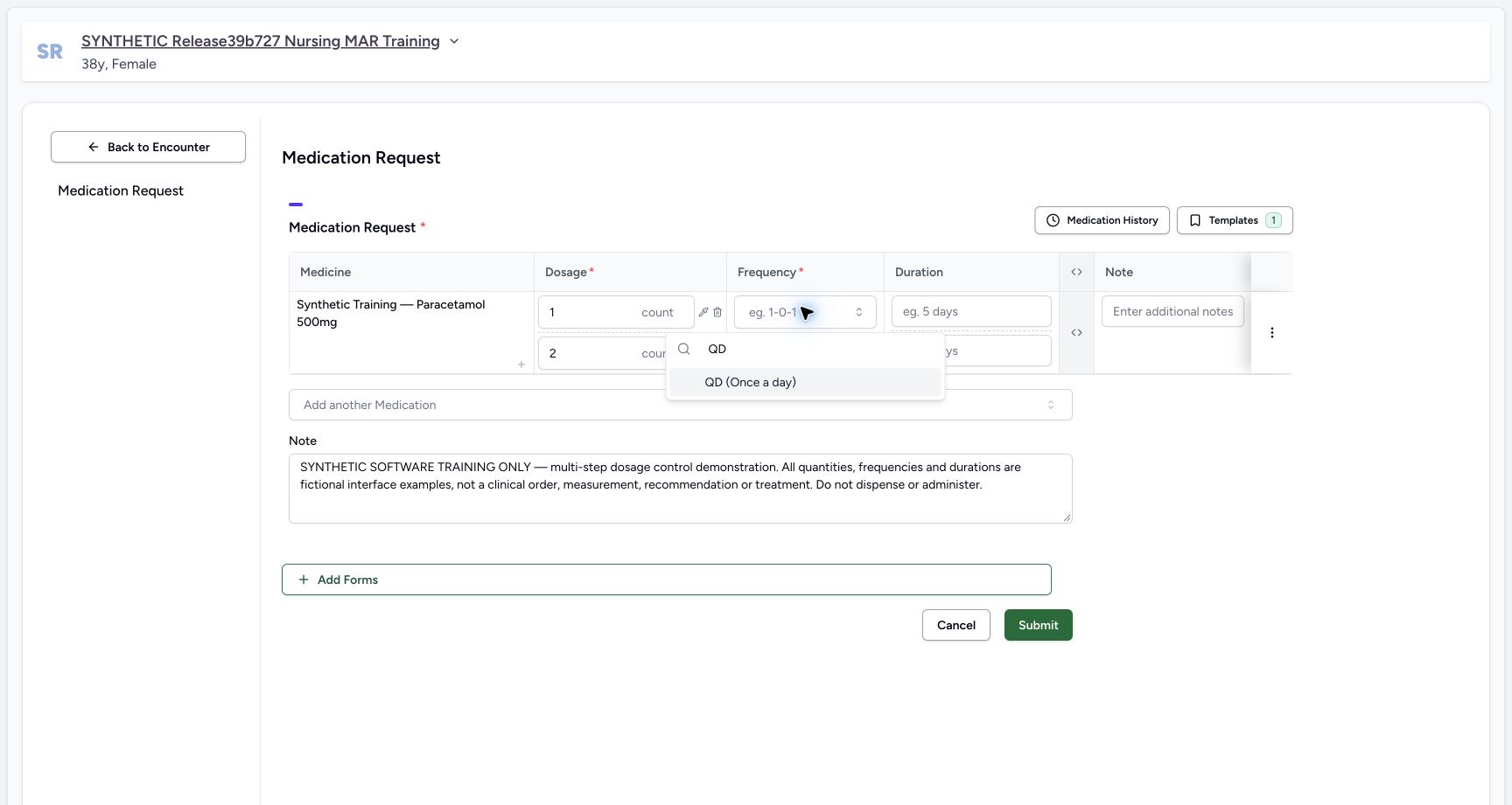 First step frequency search in a fictional software training example