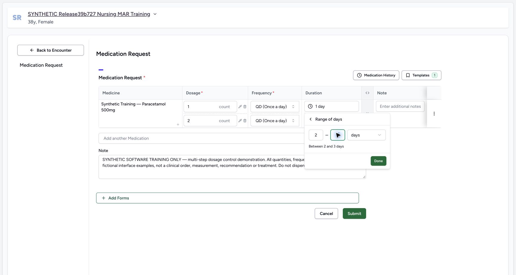 Valid day range pending done in a fictional software training example