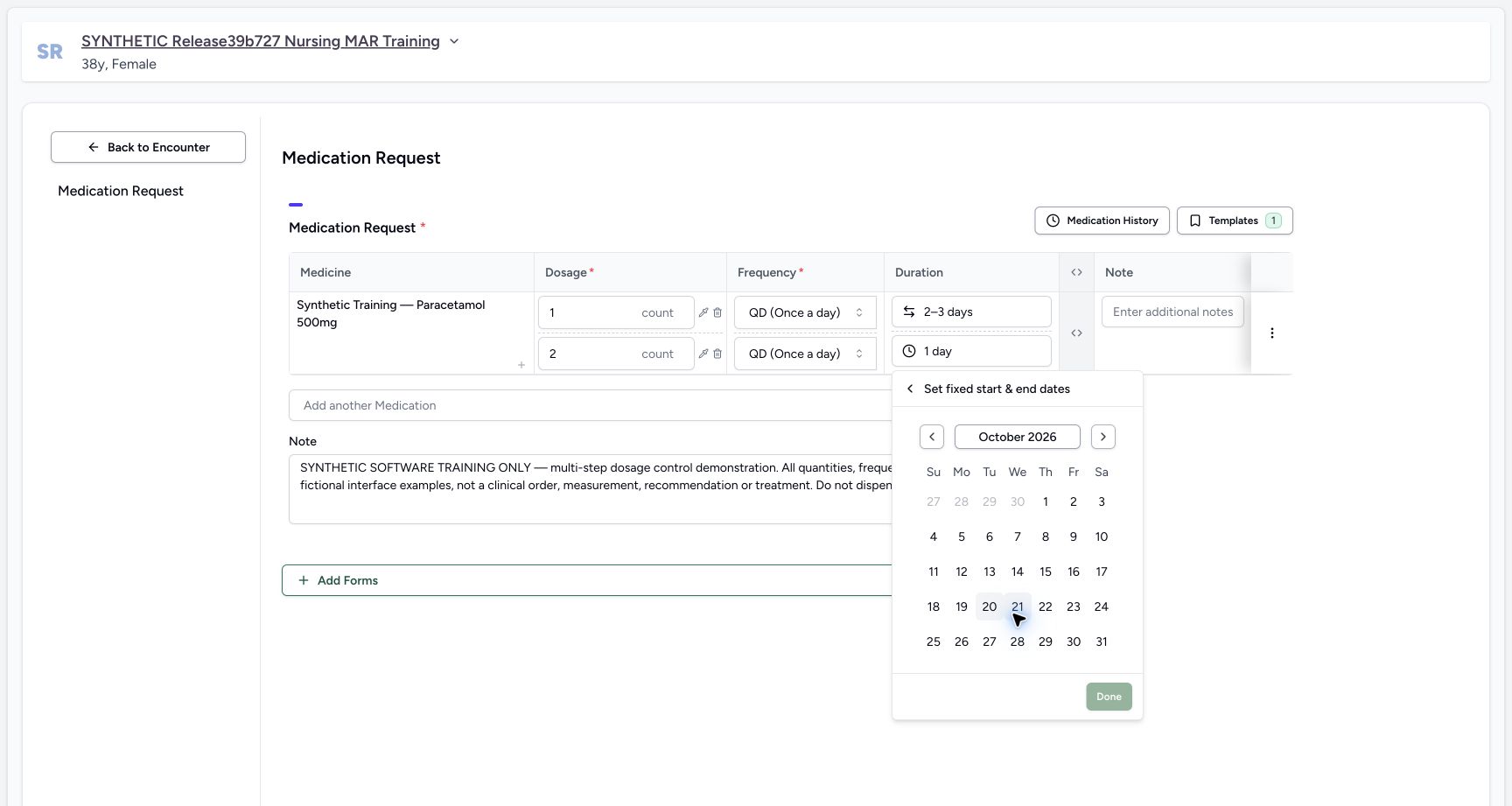 Fixed date empty selection in a fictional software training example