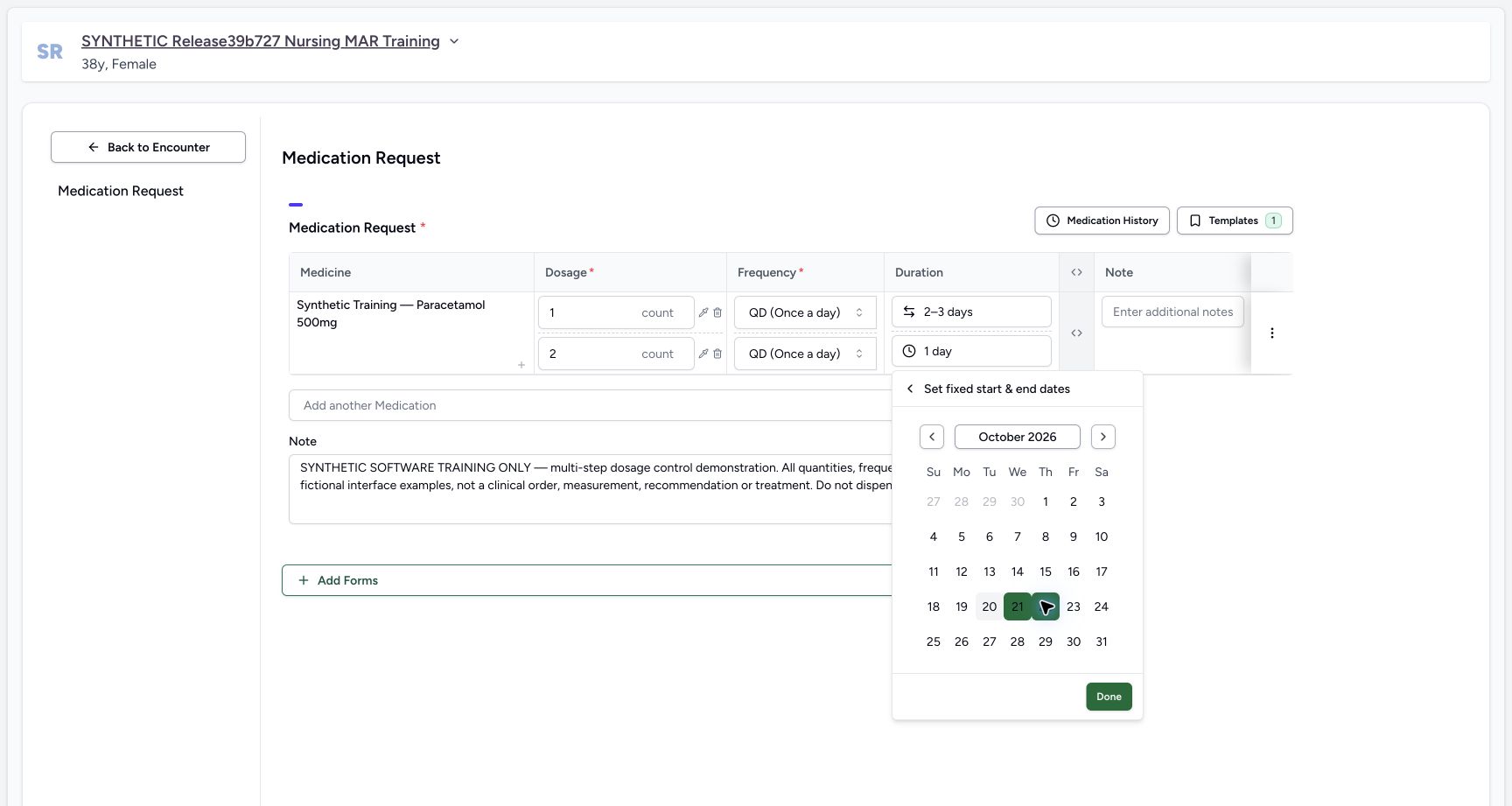 Fixed date range pending done in a fictional software training example