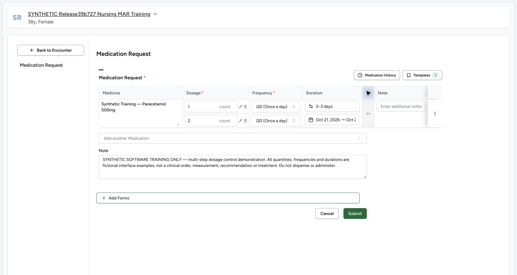 Final two step submit review in a fictional software training example