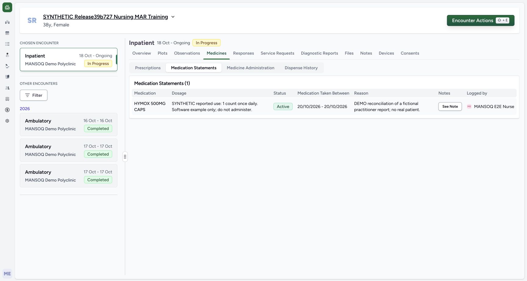Source statement table in a fictional software-training example