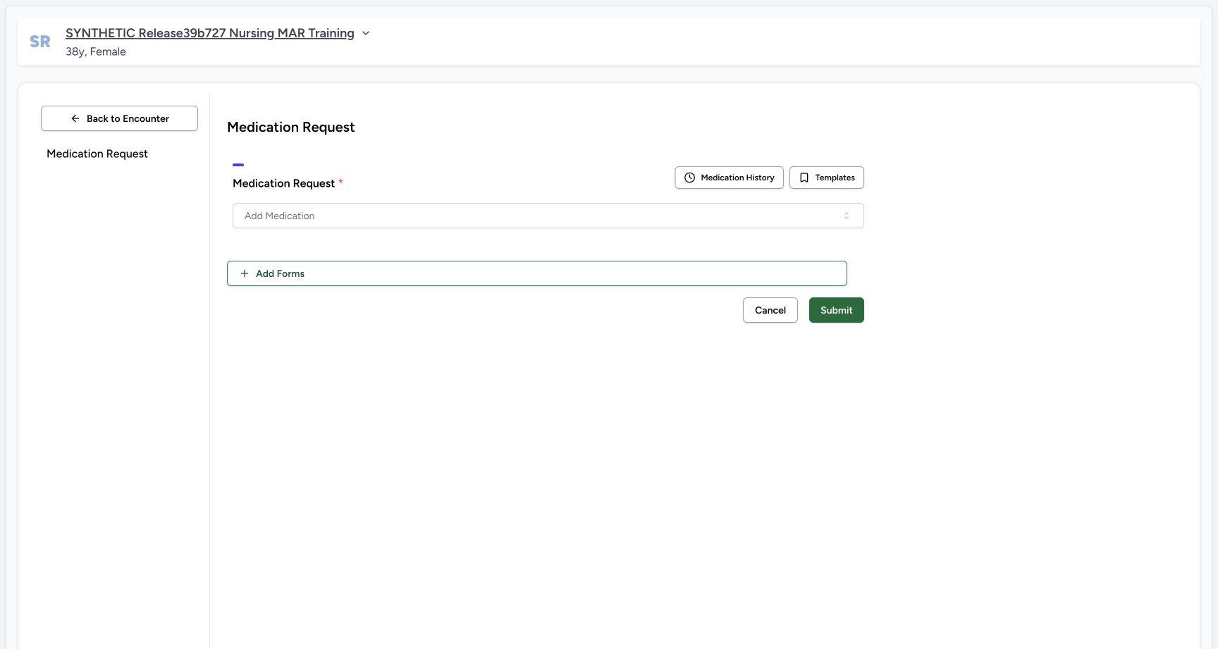 Empty new request in a fictional software-training example