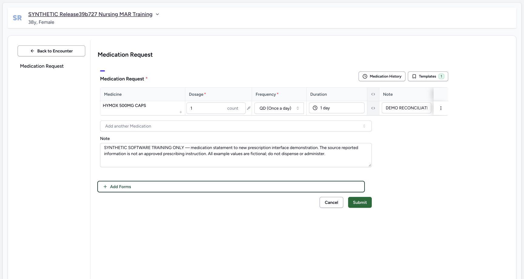 Review before single submit in a fictional software-training example