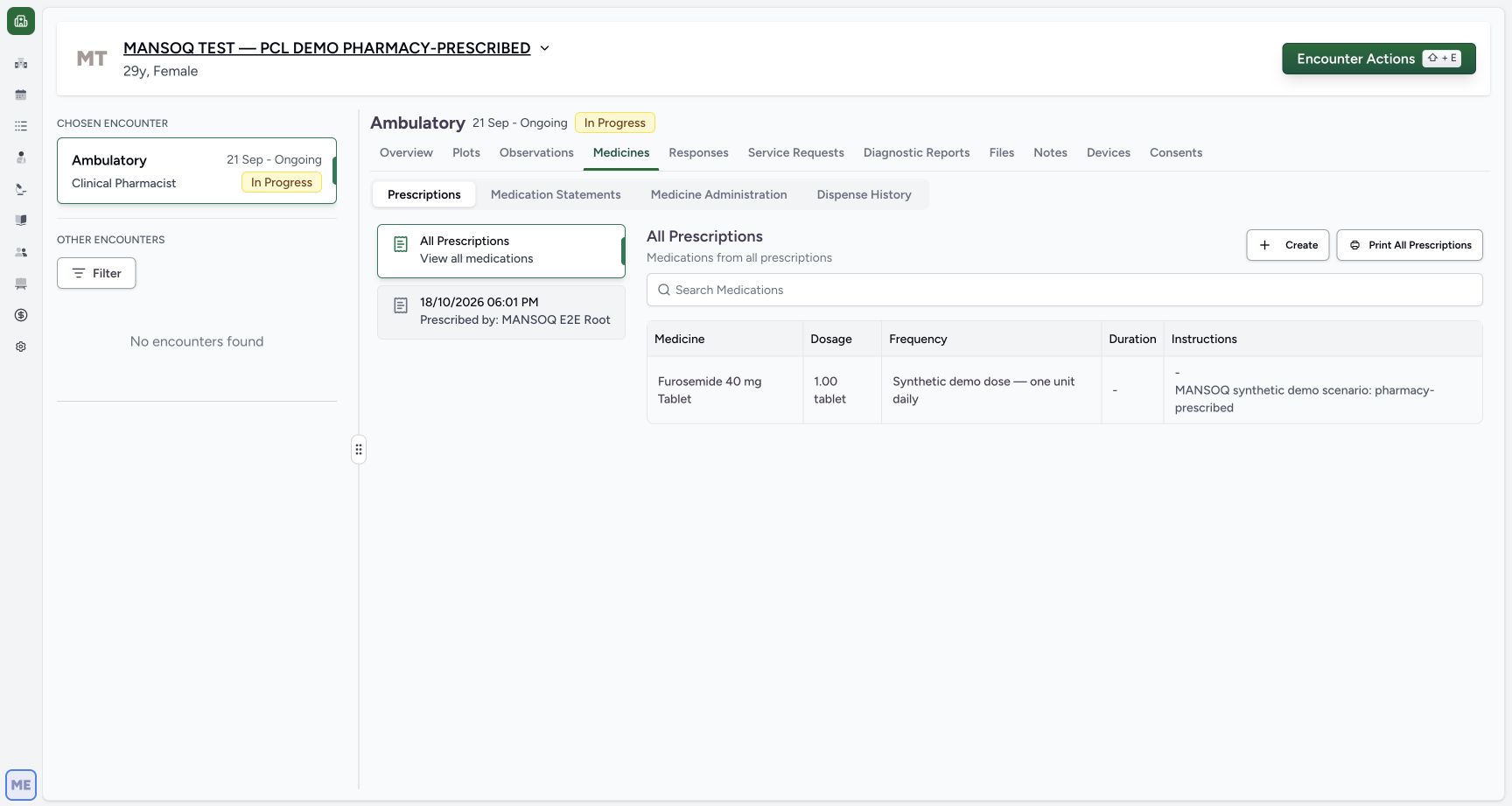 Fresh create entry in a fictional software-training example