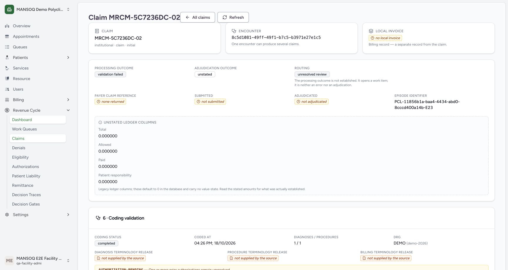 Read the first claim’s separate identity and status fields. Genuine synthetic claims view.