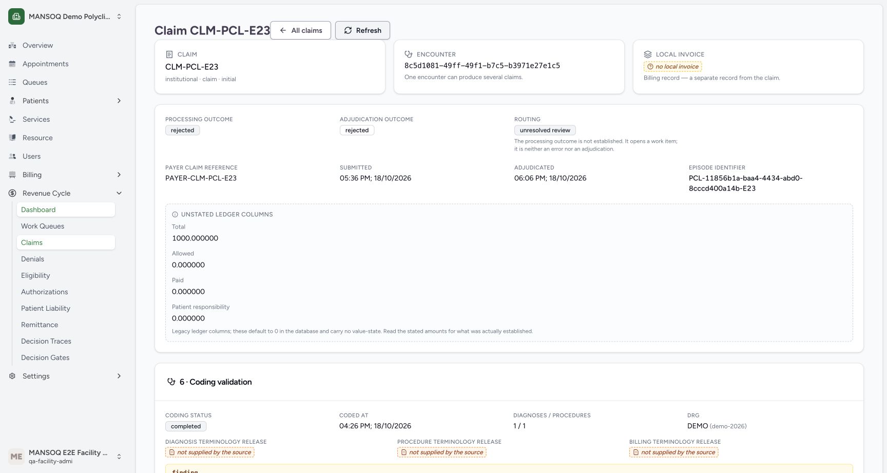 Check the same claim after the read-only Refresh. Genuine synthetic claims view.