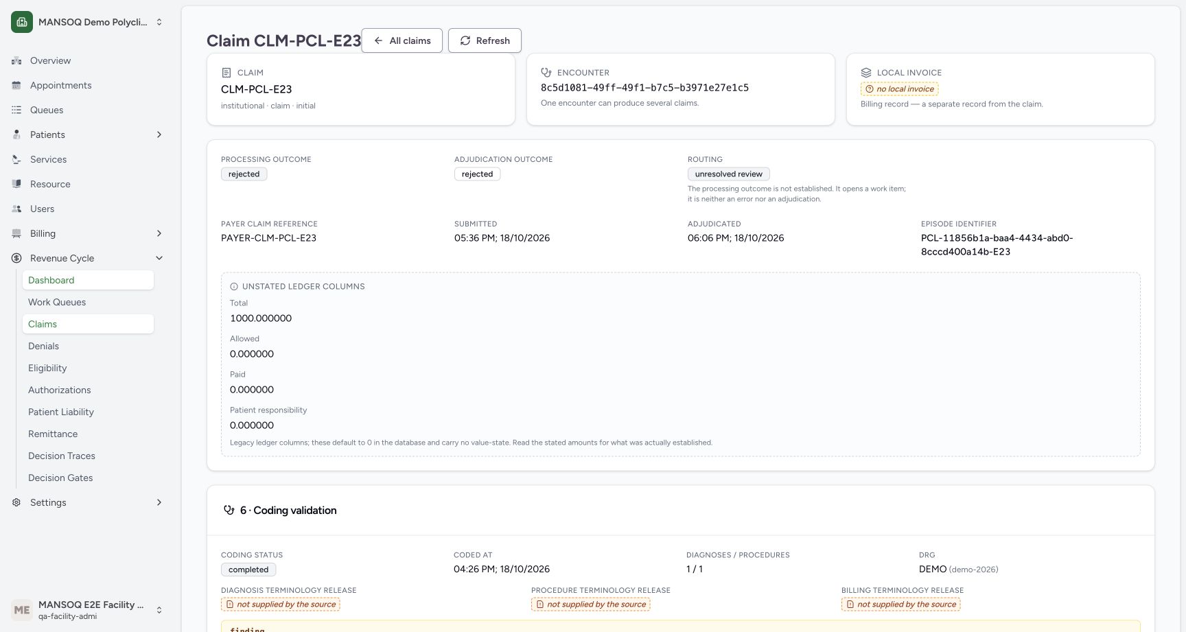 Return with All claims. Genuine synthetic claims view.